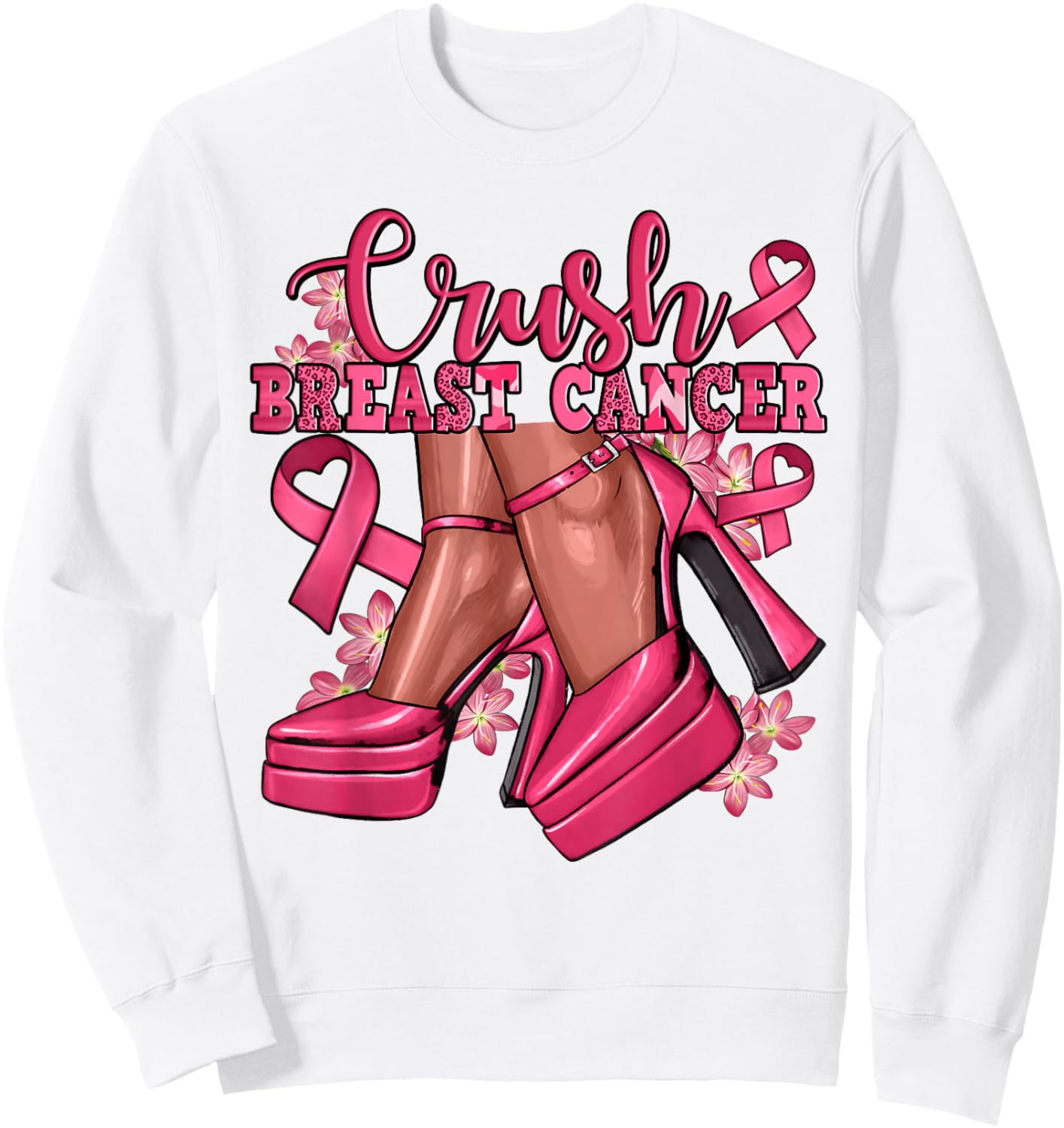 Crush Breast Cancer Bling Pink Ribbon Awareness October Gift Sweatshirt - Sweatshirt | White