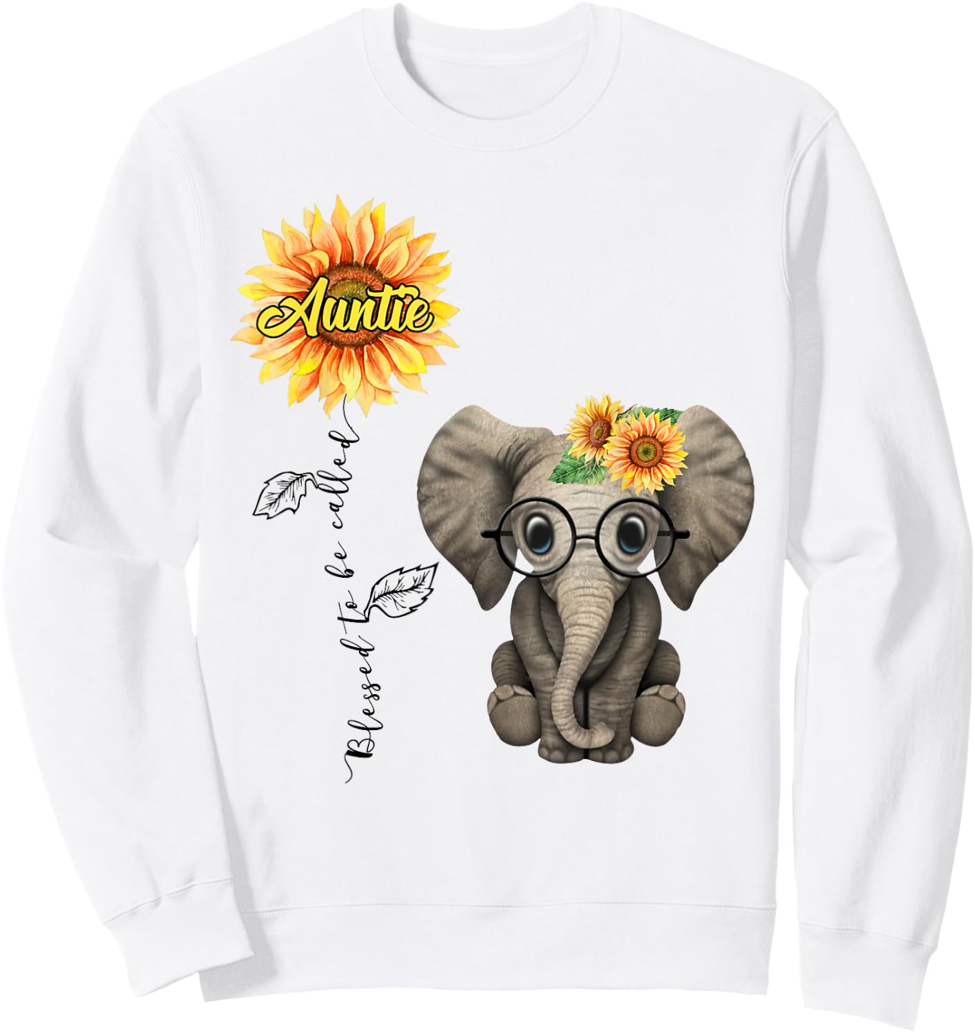 Blessed To Be Called Auntie Hippie Elephant Aunt Gift Sweatshirt - Sweatshirt | White