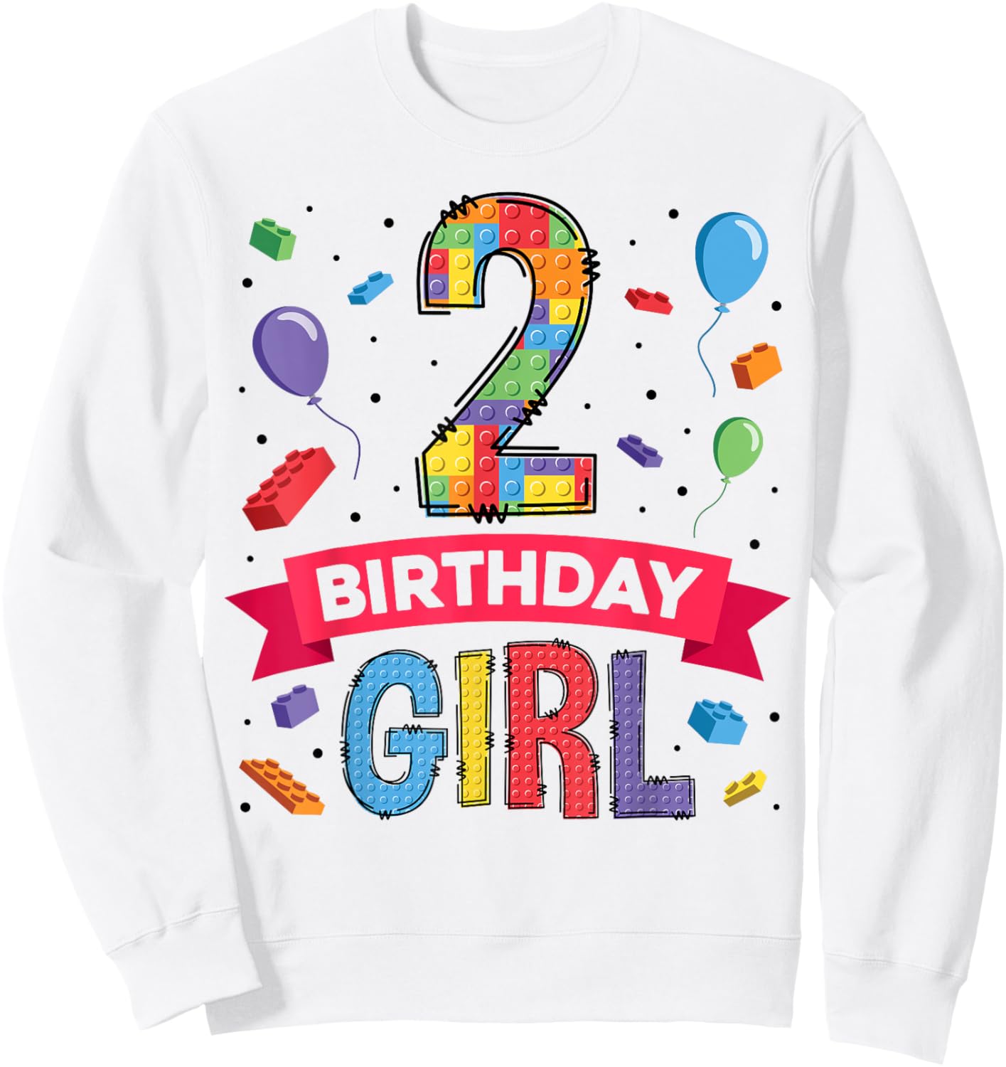 Kids 2 Year Old Building Blocks 2nd Birthday Girl Sweatshirt - Sweatshirt | White