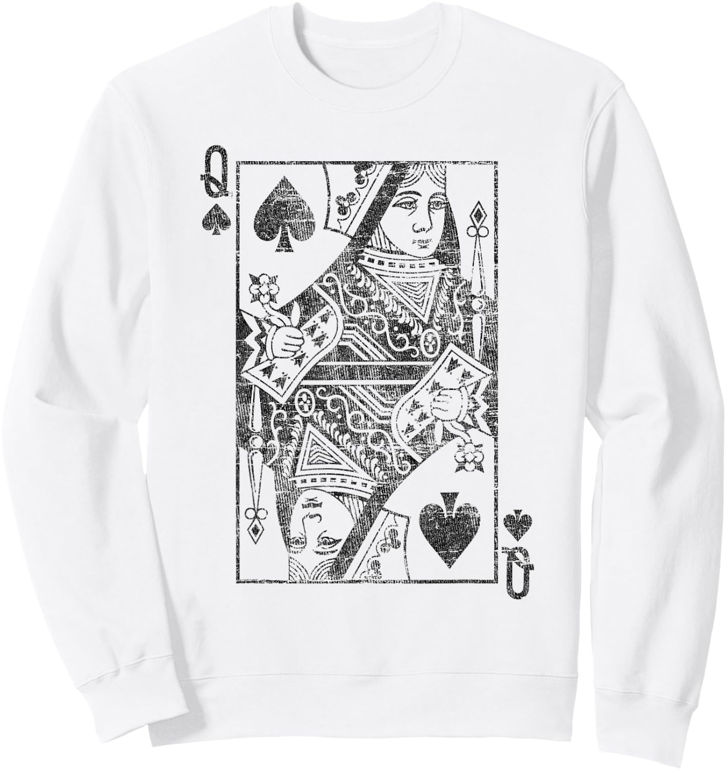 Lady of Spades Playing Cards Costume Poker Distressed Sweatshirt - Sweatshirt | White