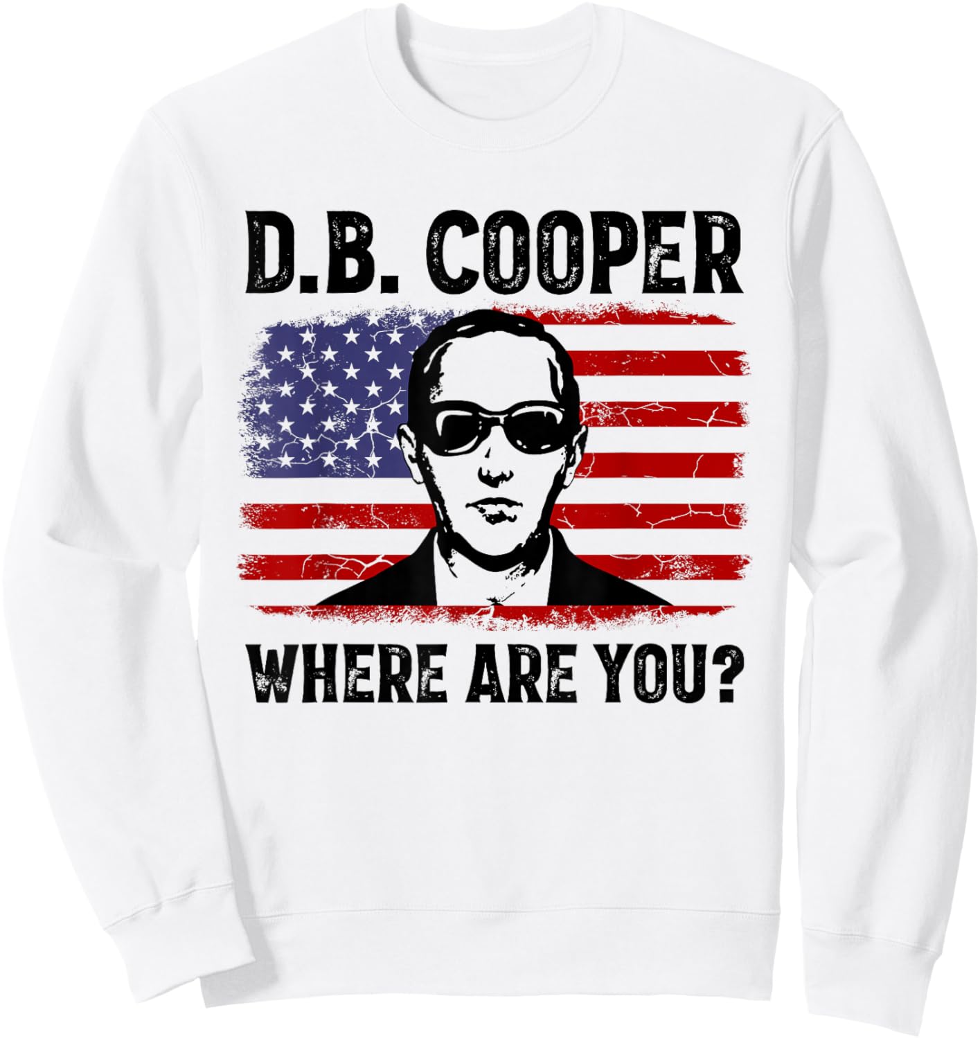 DB Cooper Where Are You D.B. Coopers Vintage USA Flag Sweatshirt - Sweatshirt | White