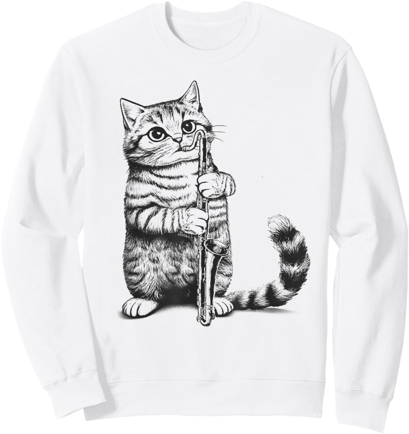 Cat Kitten Playing Bass Clarinet Player Bass Clarinetist Men Women Kids Sweatshirt - Sweatshirt | White