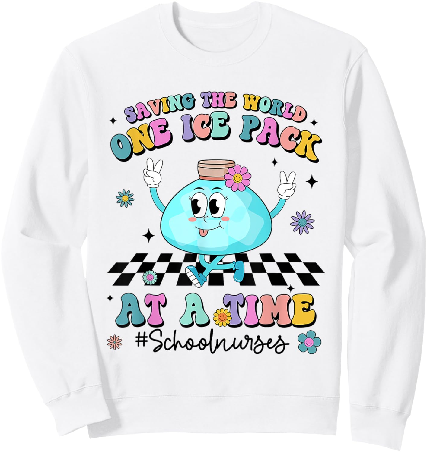 Saving The World One Ice Pack At Time Retro School Nurse Sweatshirt - Sweatshirt | White