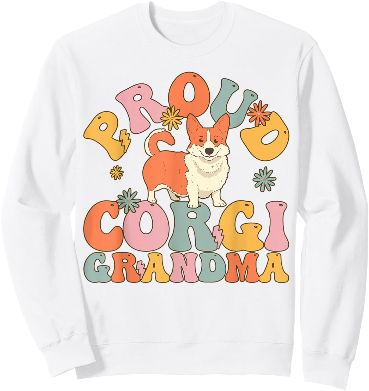 Proud Corgi Grandma Groovy Dog Sweatshirt - Sweatshirt | White