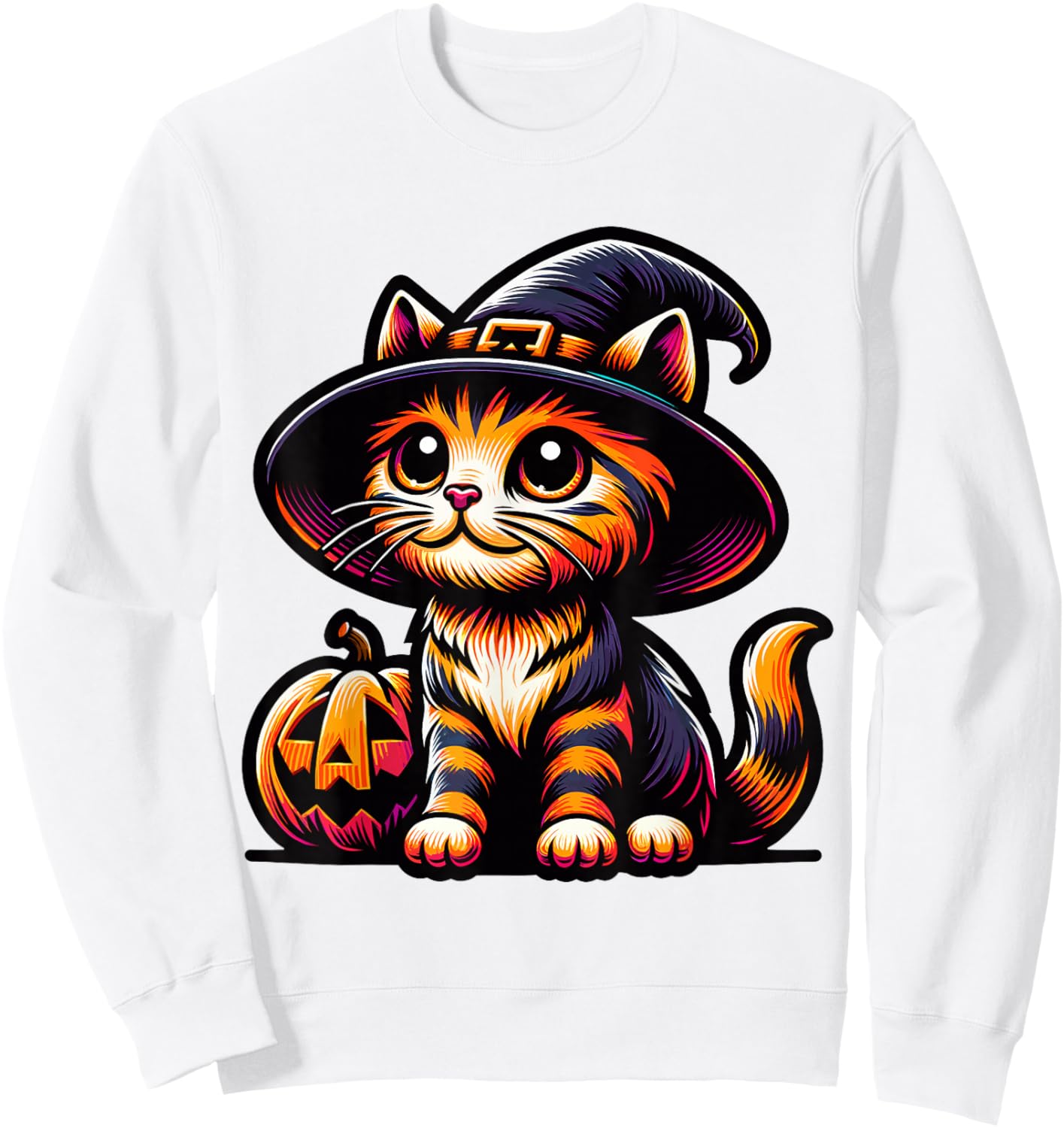 Halloween Cat Funny Fall Pumpkin Cat Lover Cute Sweatshirt - Sweatshirt | White