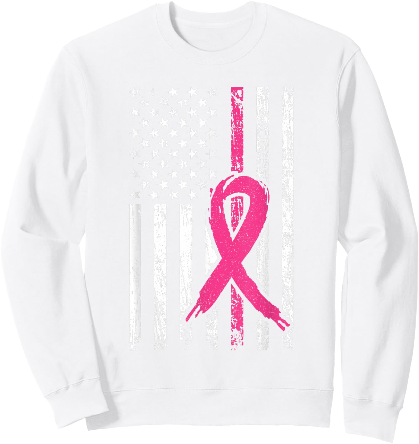 Pink Ribbon Retro USA American Flag Breast Cancer Awareness Sweatshirt - Sweatshirt | White