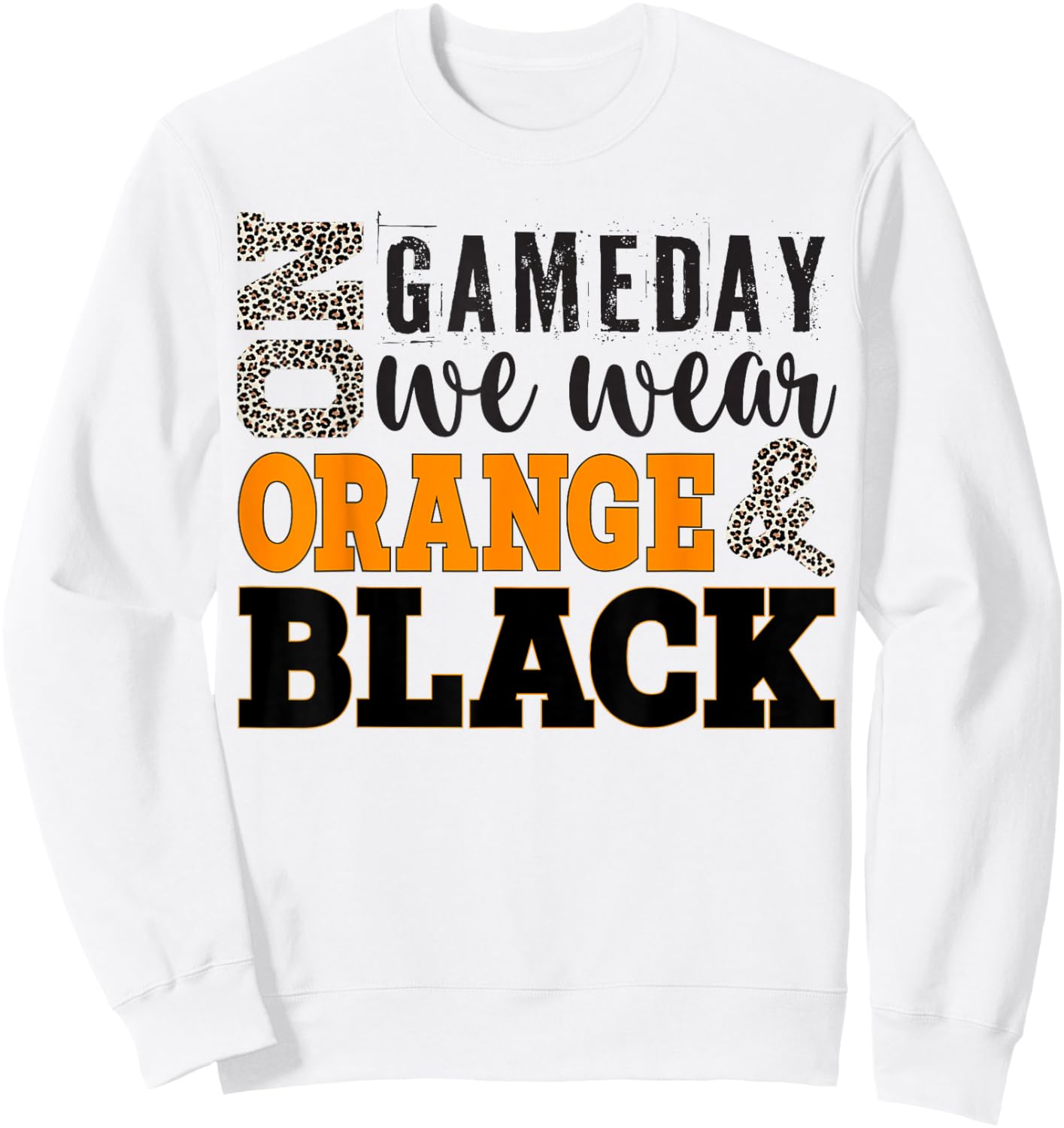 On Gameday Football We Wear Orange And Black Leopard Print Sweatshirt - Sweatshirt | White