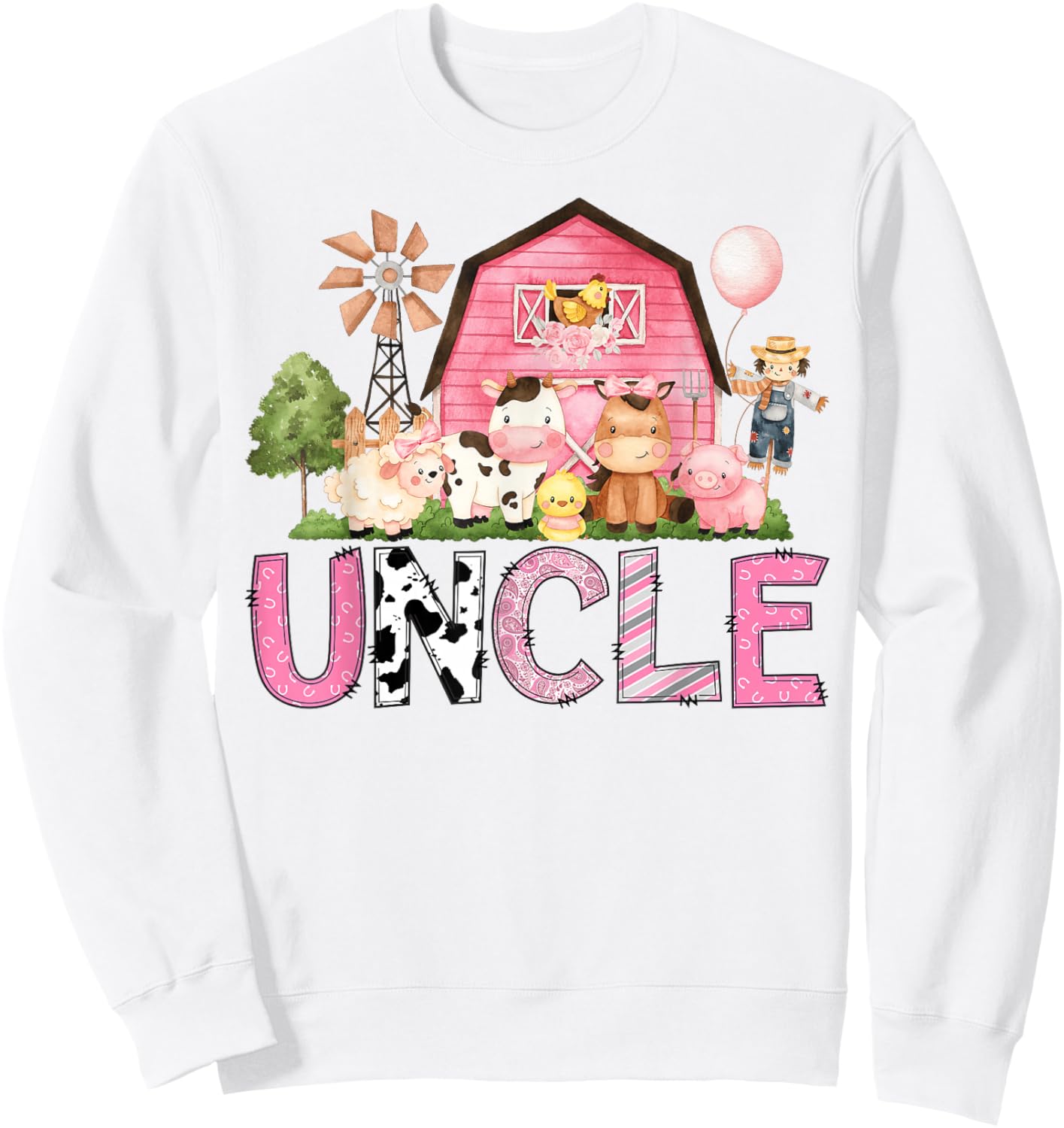 Uncle Pink Farm Cow Lover Birthday Girl Matching Sweatshirt - Sweatshirt | White