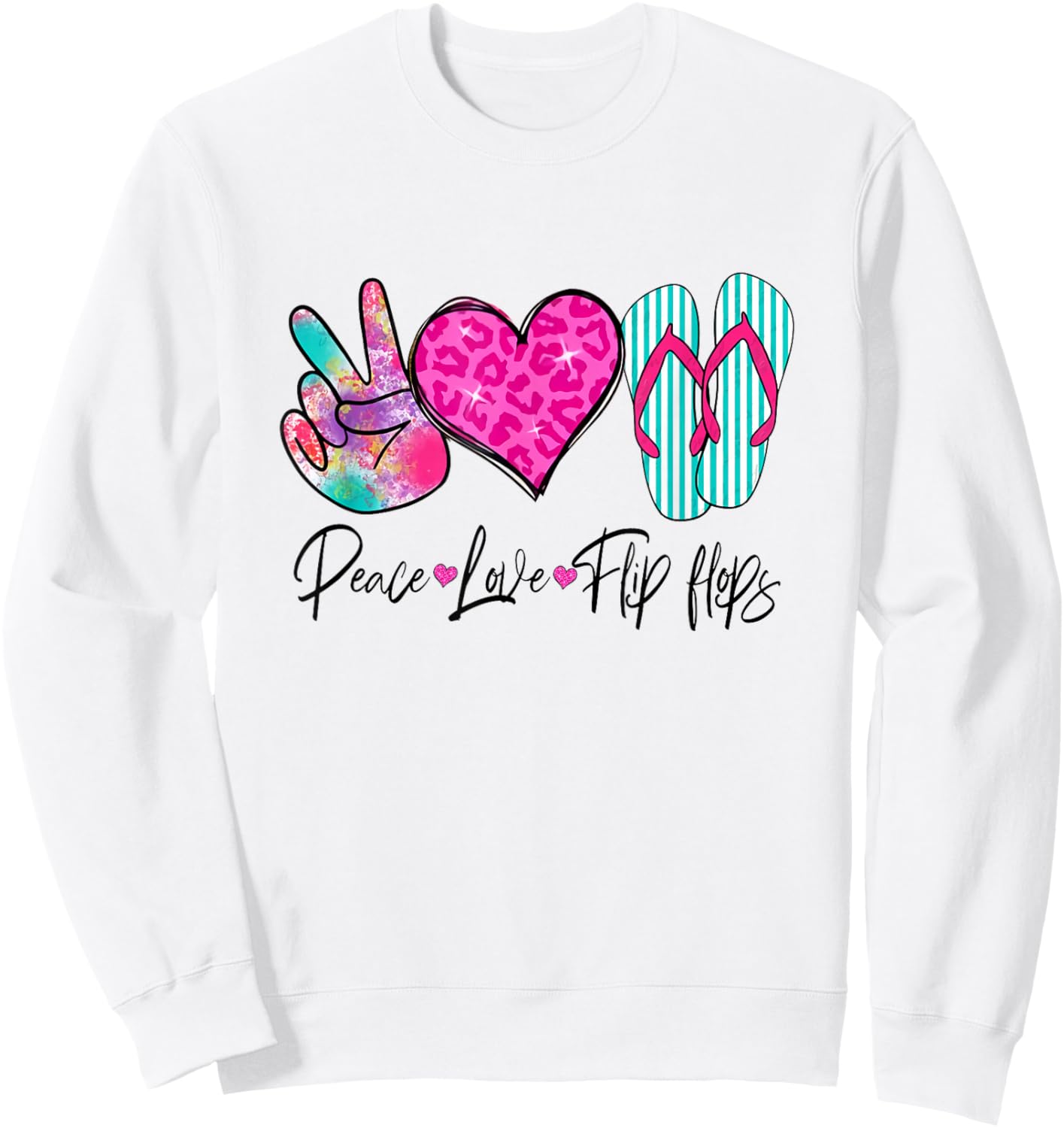 Peace Love Flip Flops Funny Hello Summer Vibes Beach Vacay Sweatshirt - Sweatshirt | White