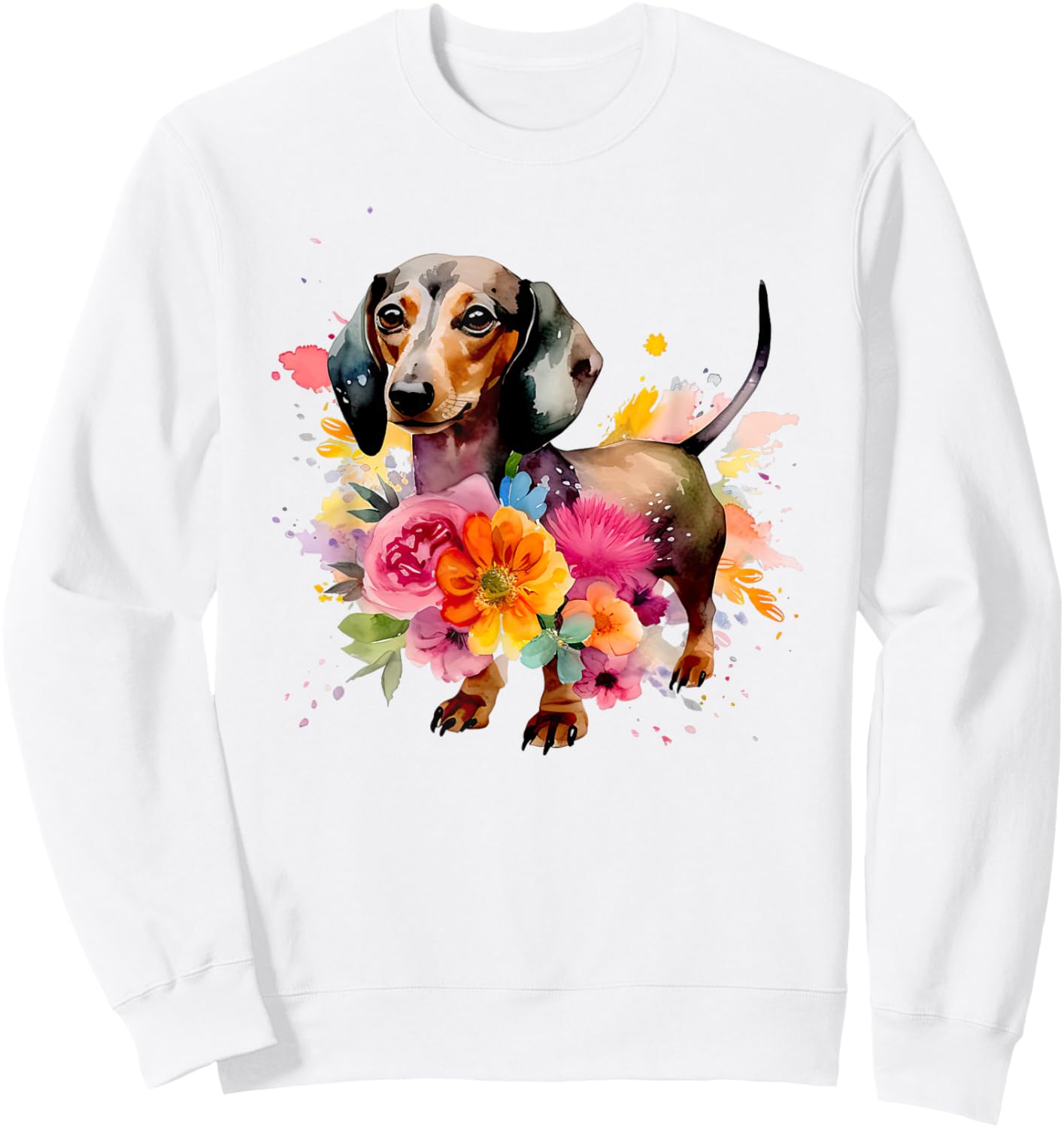 Dachshund Watercolor art Dog Dog breed woman kids floral Sweatshirt - Sweatshirt | White