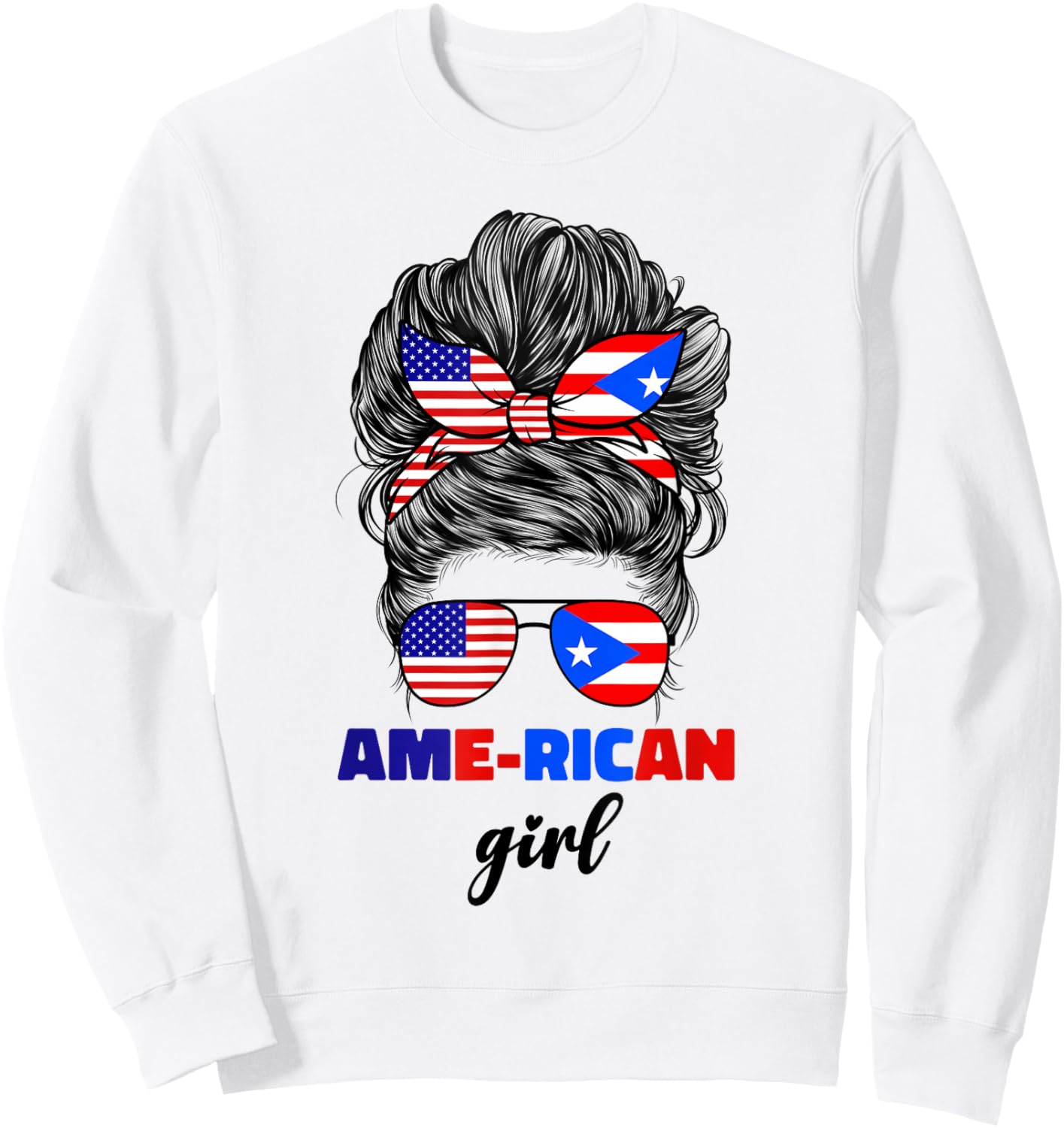 Half American And Puerto Rican Rico Flag Mix Girl Boricua Sweatshirt - Sweatshirt | White