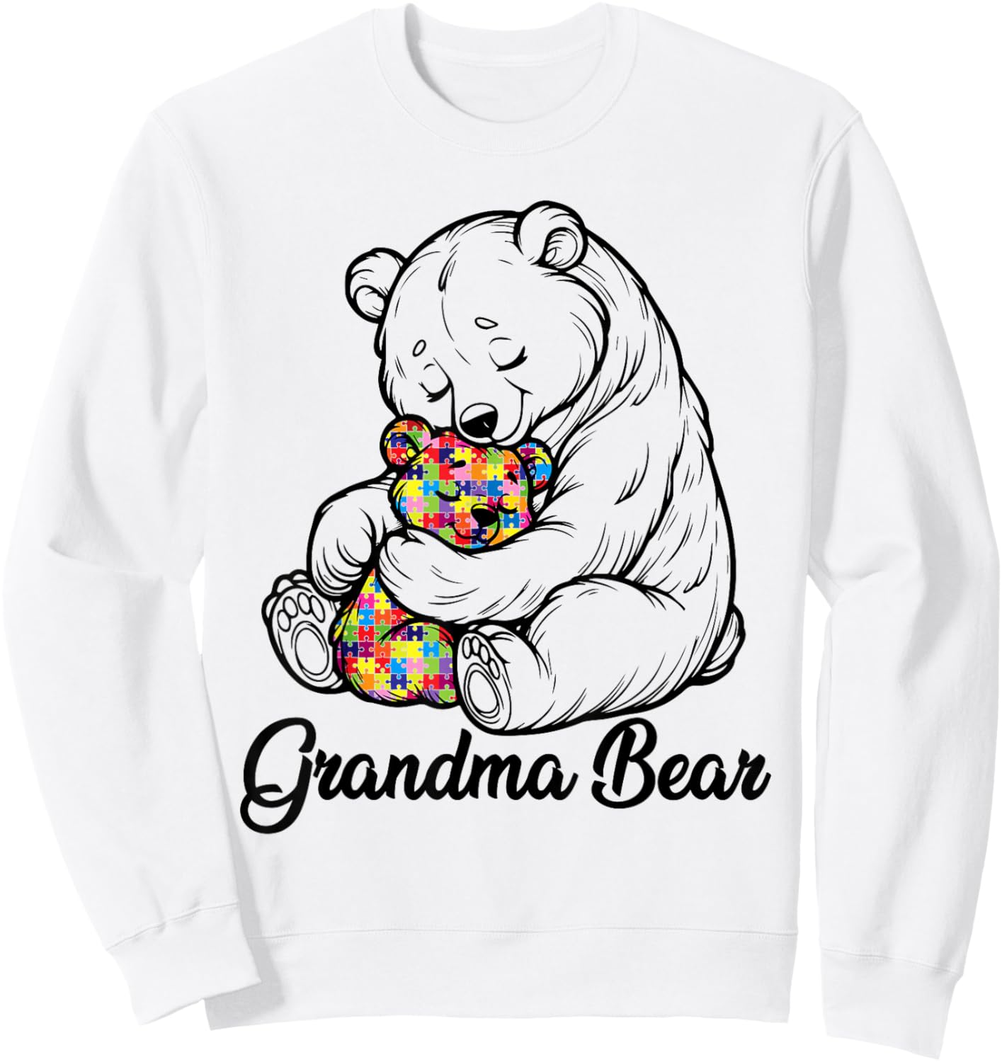 Grandma Bear Puzzle Heart Autism Awareness Sweatshirt - Sweatshirt | White