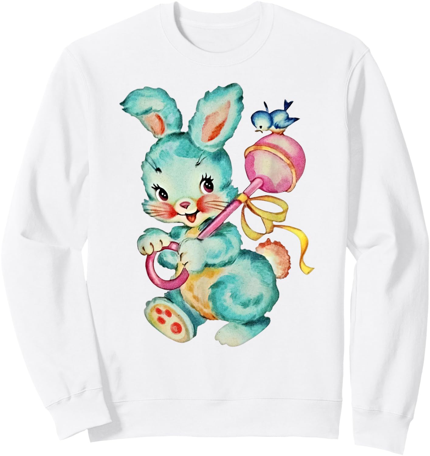 Vintage Easter Cute Bunnny And Bird Spring Retro Vintage Sweatshirt - Sweatshirt | White