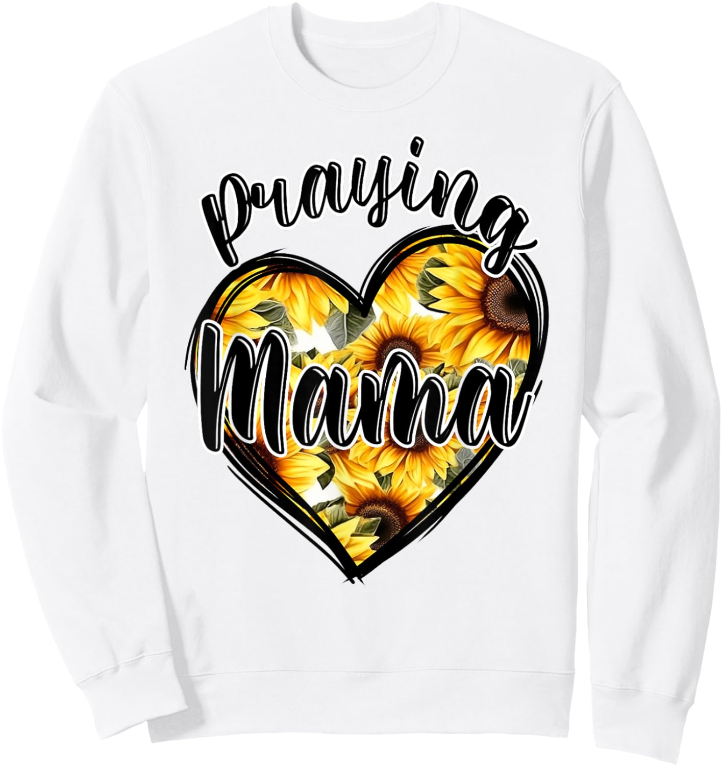 Jesus Praying Mama Christian Religious Sunflowers Heart Sweatshirt - Sweatshirt | White