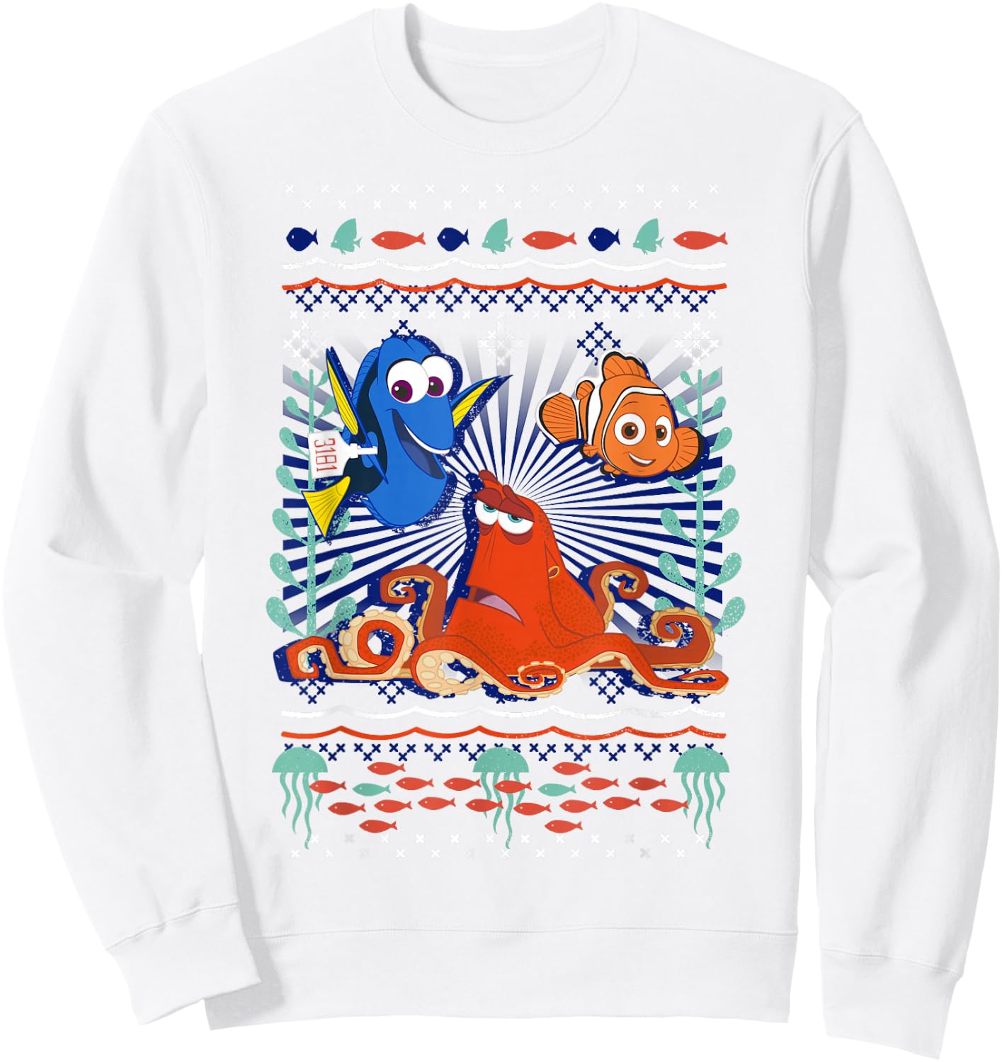 Disney Pixar Finding Dory Hank Nemo Dory Ugly Sweater Style Sweatshirt - Sweatshirt | White