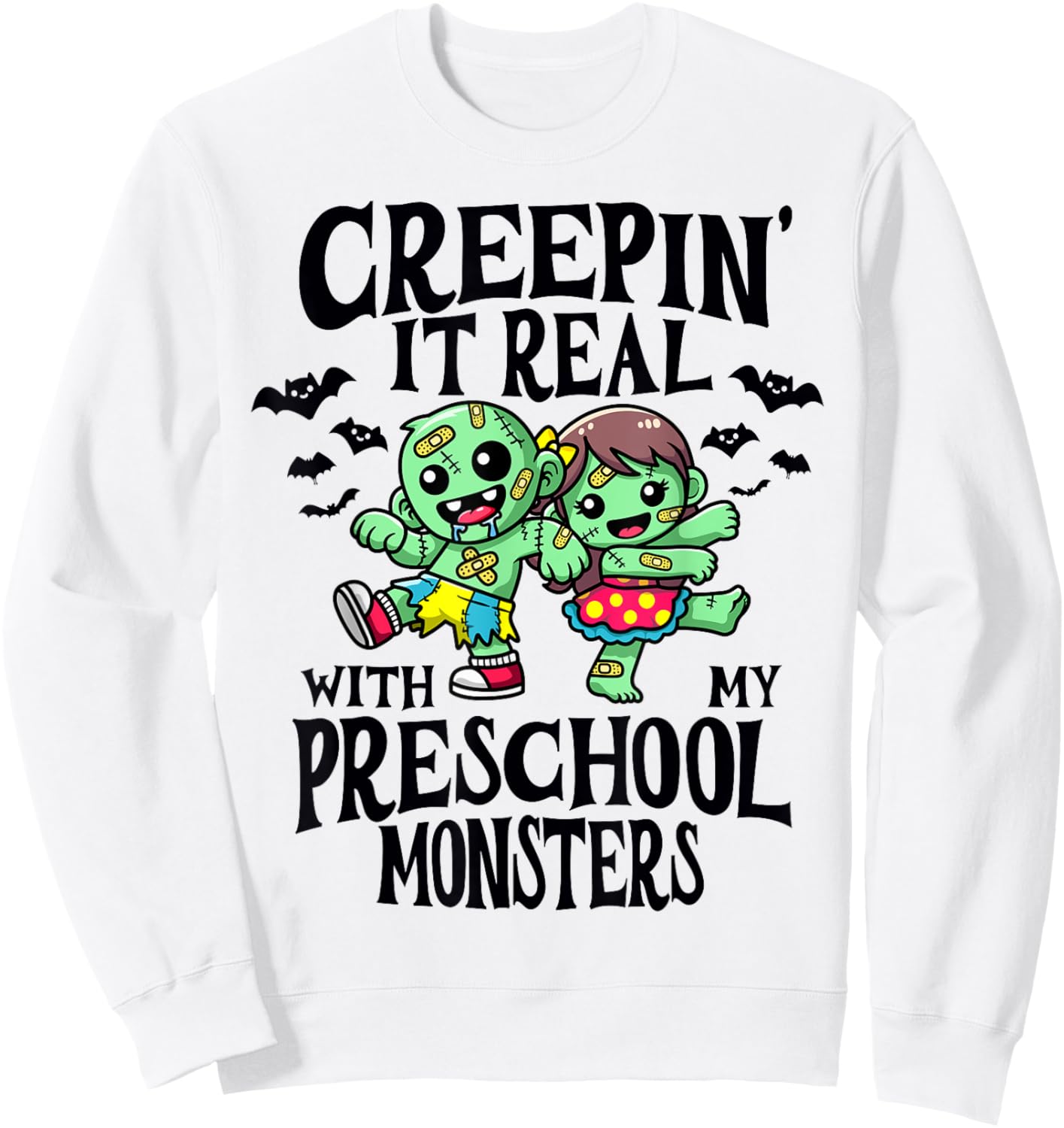 Creepin It Real Monster School Preschool Teacher Halloween Sweatshirt - Sweatshirt | White