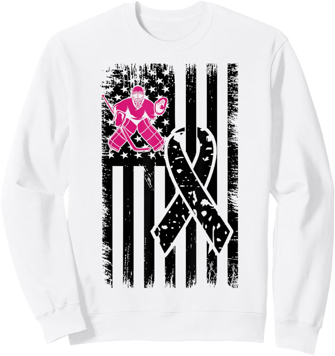 Hockey Pink Ribbon Breast Cancer Awareness Sport Lover Sweatshirt - Sweatshirt | White
