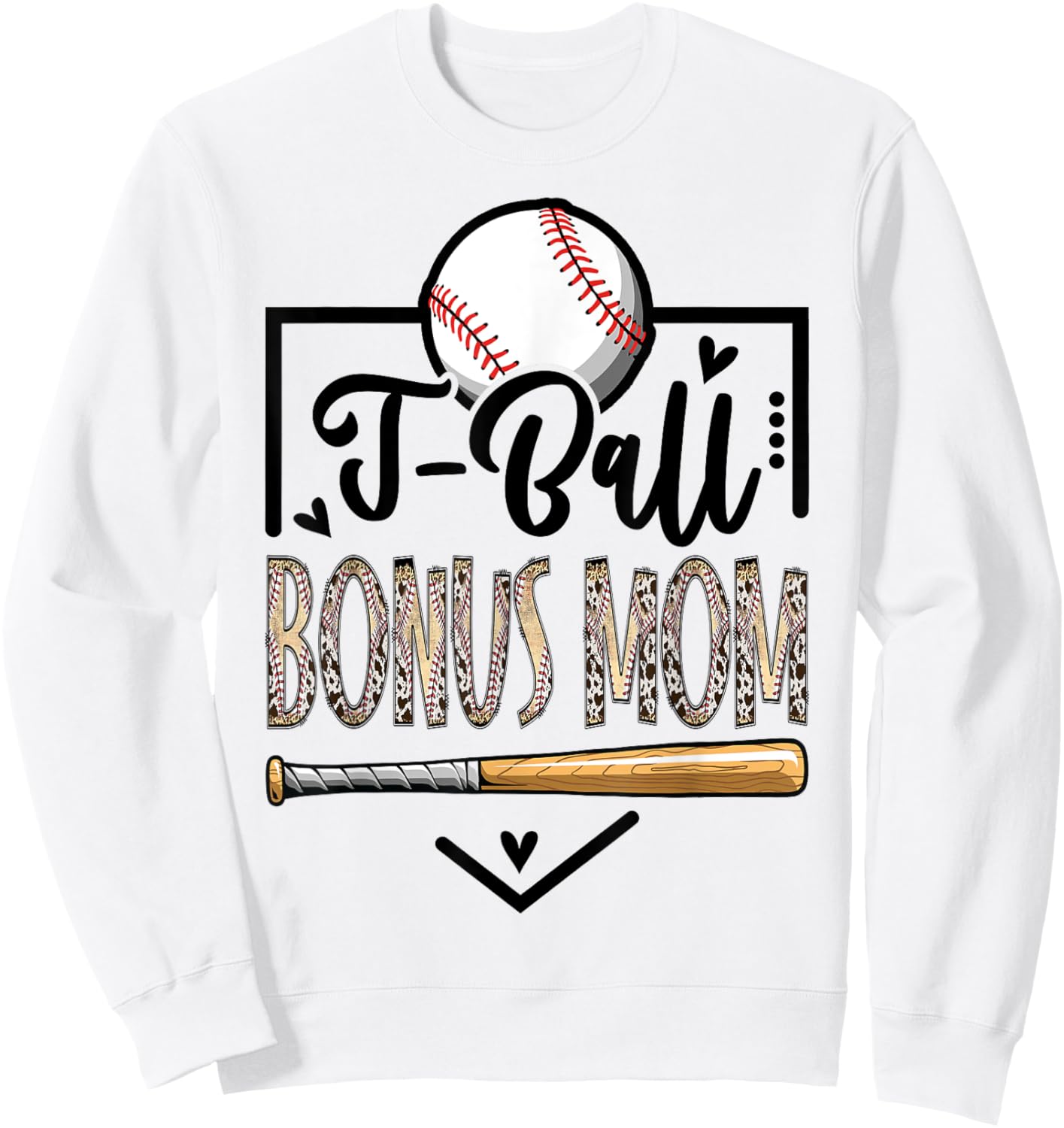 T-Ball Bonus Mom Leopard Funny Ball Game Day Sweatshirt - Sweatshirt | White