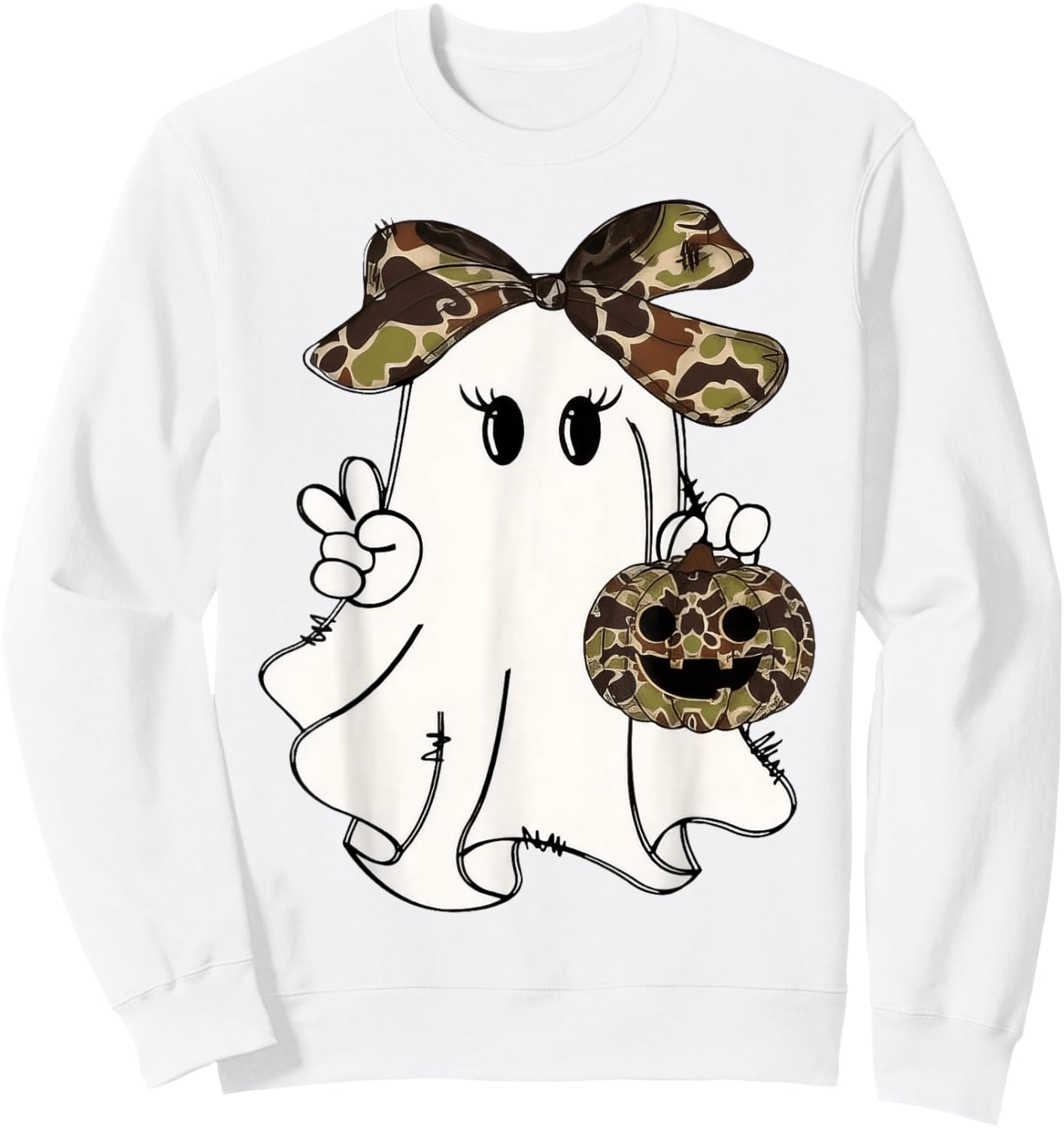 Funny Halloween Camouflage Camo Ghost Hello Hunting Season Sweatshirt - Sweatshirt | White