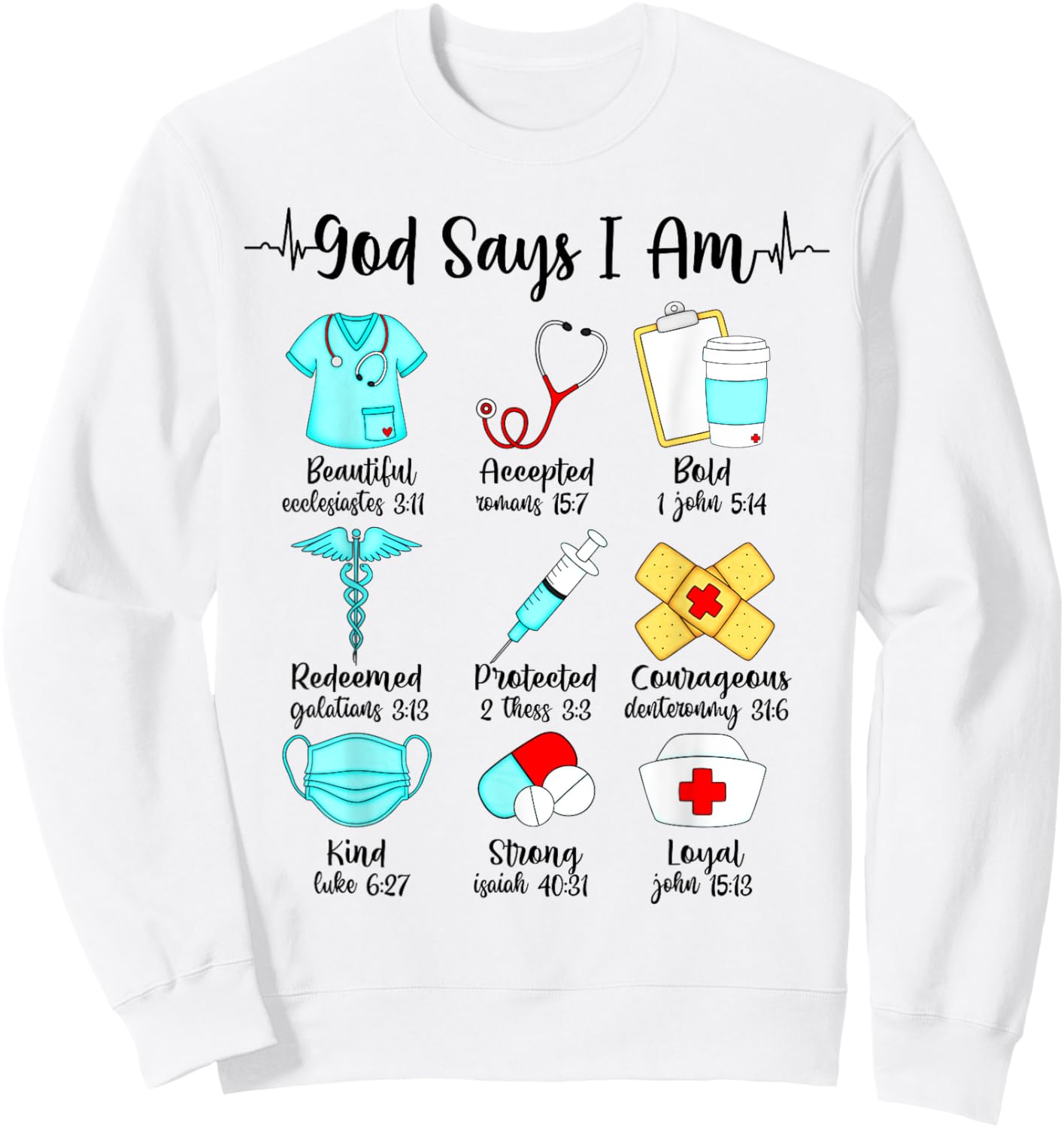 God Says I Am Nurse, Christian Nursing, RN LVN CNA Nurse Sweatshirt - Sweatshirt | White