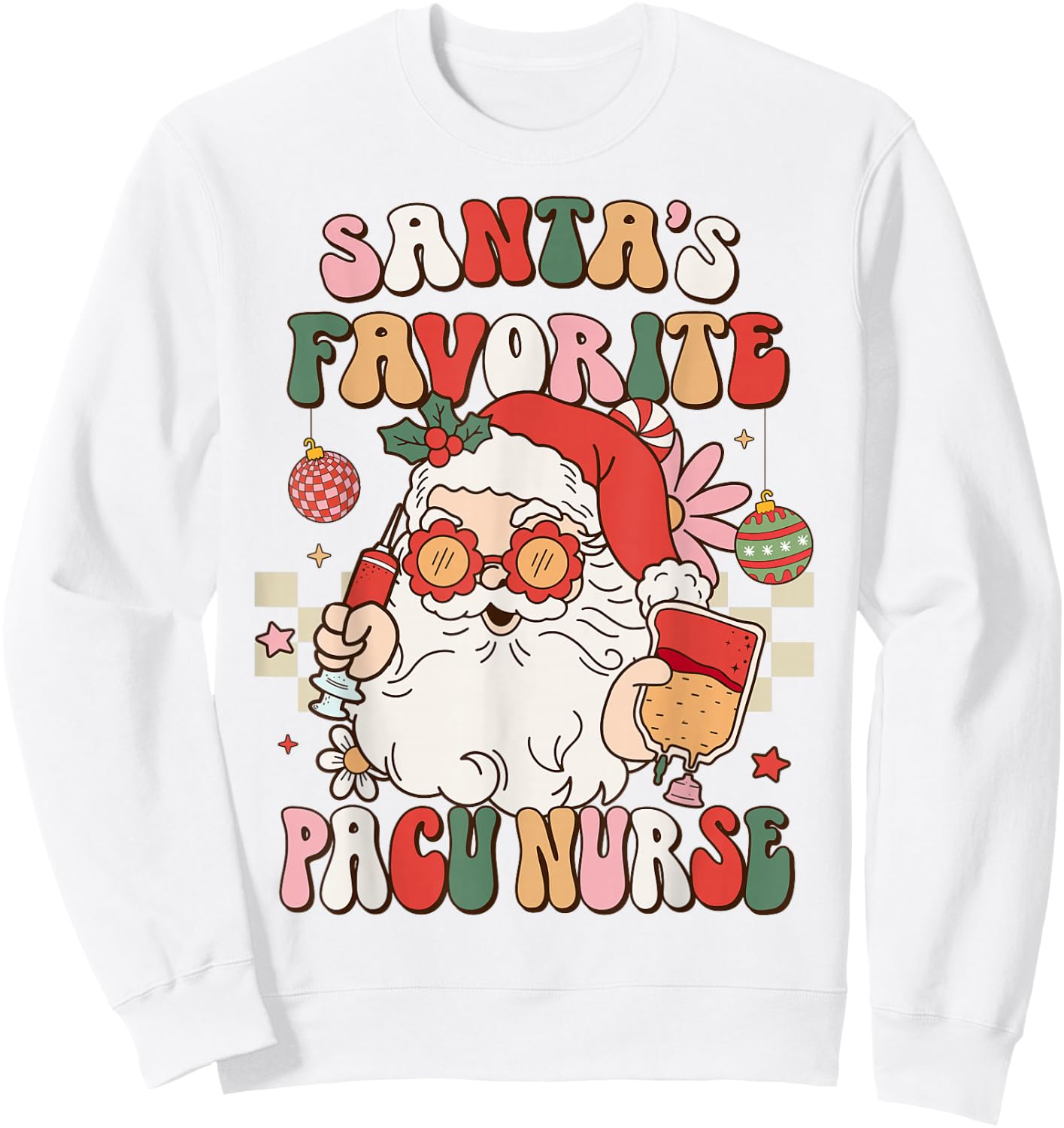 Retro Santa Favorite Pacu Nurse Christmas Women Sweatshirt - Sweatshirt | White