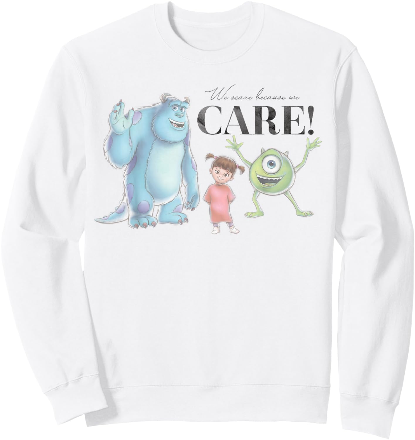 Disney 100 and Pixar's Monsters Inc We Scare Because We Care Sweatshirt - Sweatshirt | White