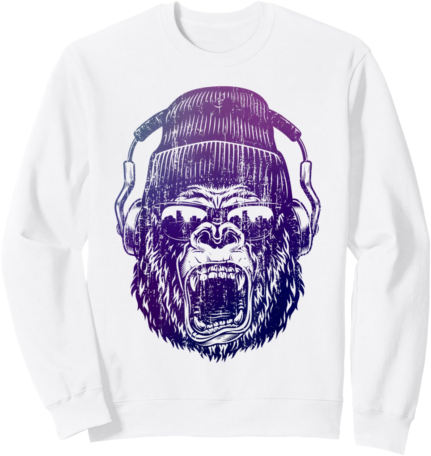 funky Monkey Chimp With Sunglasses And Headphones Funny Sweatshirt - Sweatshirt | White