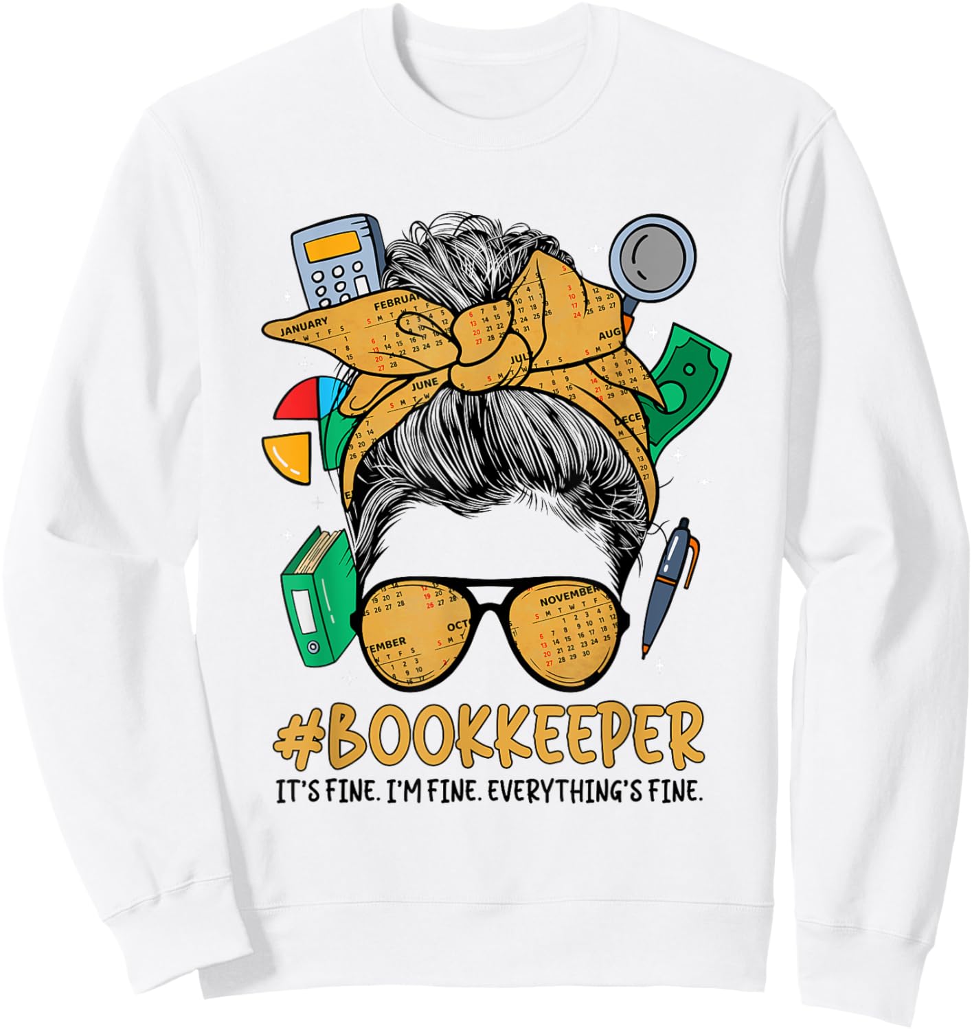 School Bookkeeper Messy Bun School Bookkeeping Sweatshirt - Sweatshirt | White