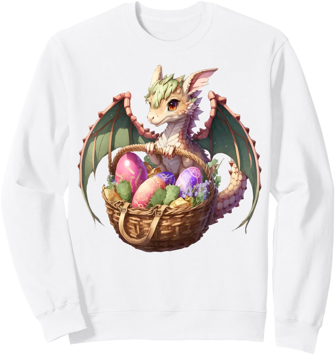 Dragon Girl Lover Easter Eggs Basket Kids Cute Girls Theme Sweatshirt - Sweatshirt | White