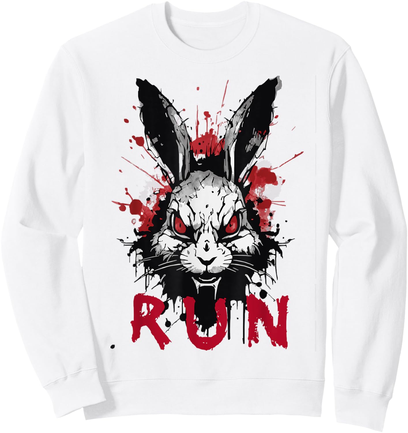 Run Rabbit, Evil Bunny Artwork, Modern Vintage Grunge Anime Sweatshirt - Sweatshirt | White