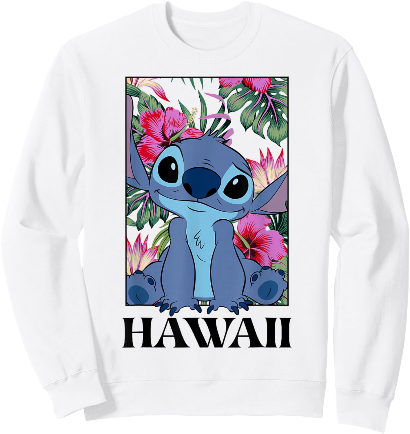 Disney Lilo & Stitch Hawaii Hibiscus Cute Floral Portrait Sweatshirt - Sweatshirt | White