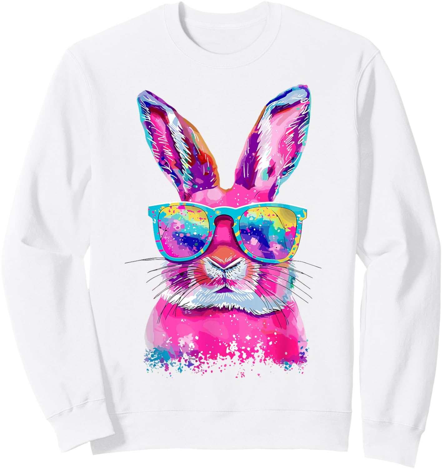 Bunny Face with Tie Dye Glasses Happy Easter Day Men Boy Kid Sweatshirt - Sweatshirt | White