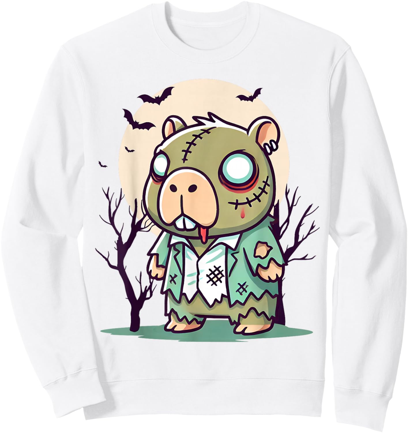 Creepy Zombie Capybara Cartoon Halloween Sweatshirt - Sweatshirt | White