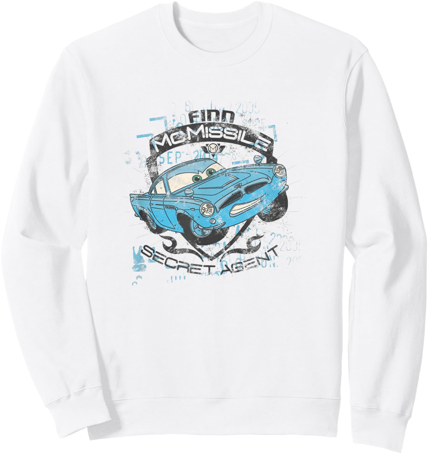 Disney Pixar Cars 2 Finn McMissile Secret Agent Distressed Sweatshirt - Sweatshirt | White