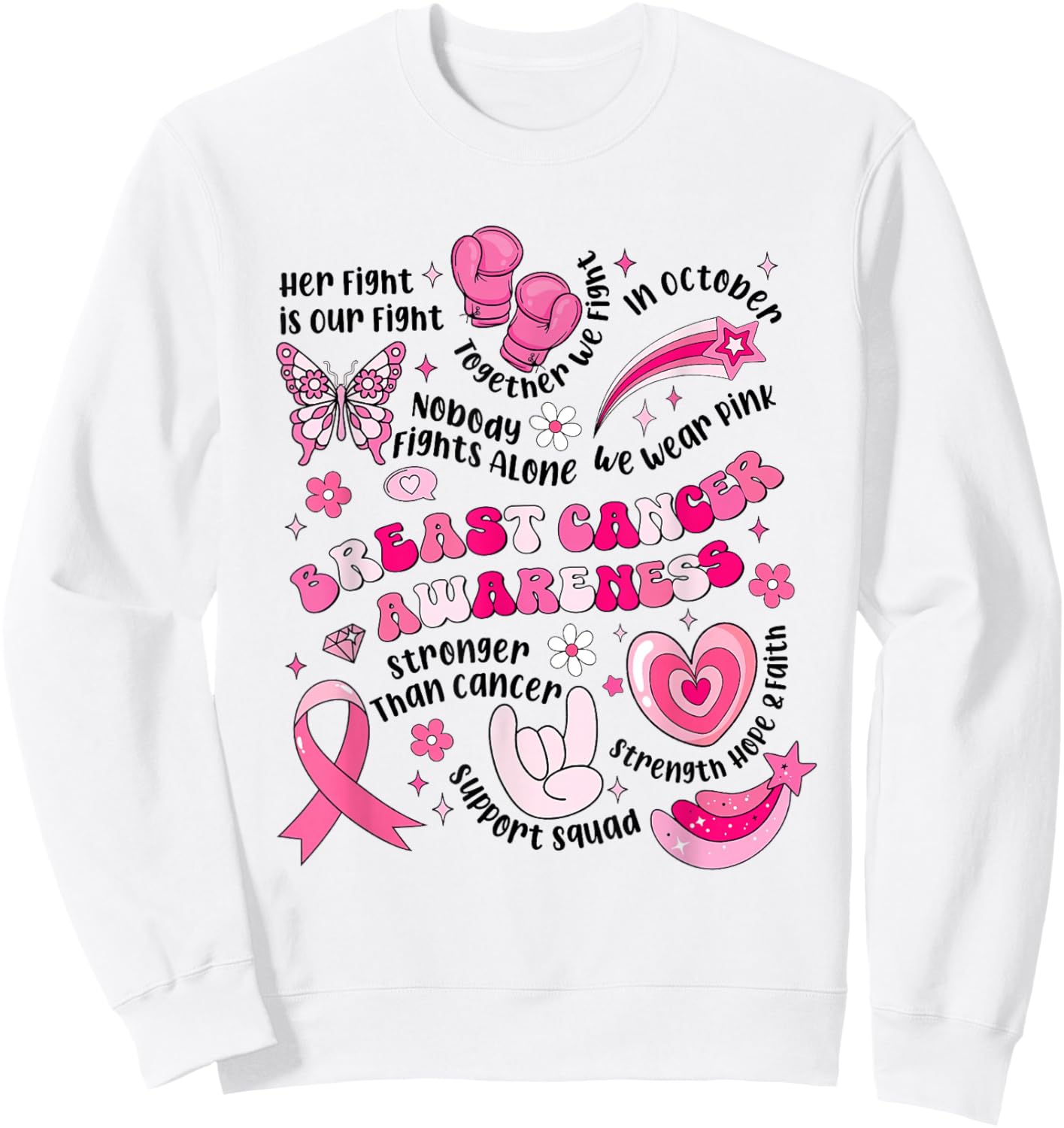 Breast Cancer Awareness Pink Ribbon Boxing Gloves Butterfly Sweatshirt - Sweatshirt | White