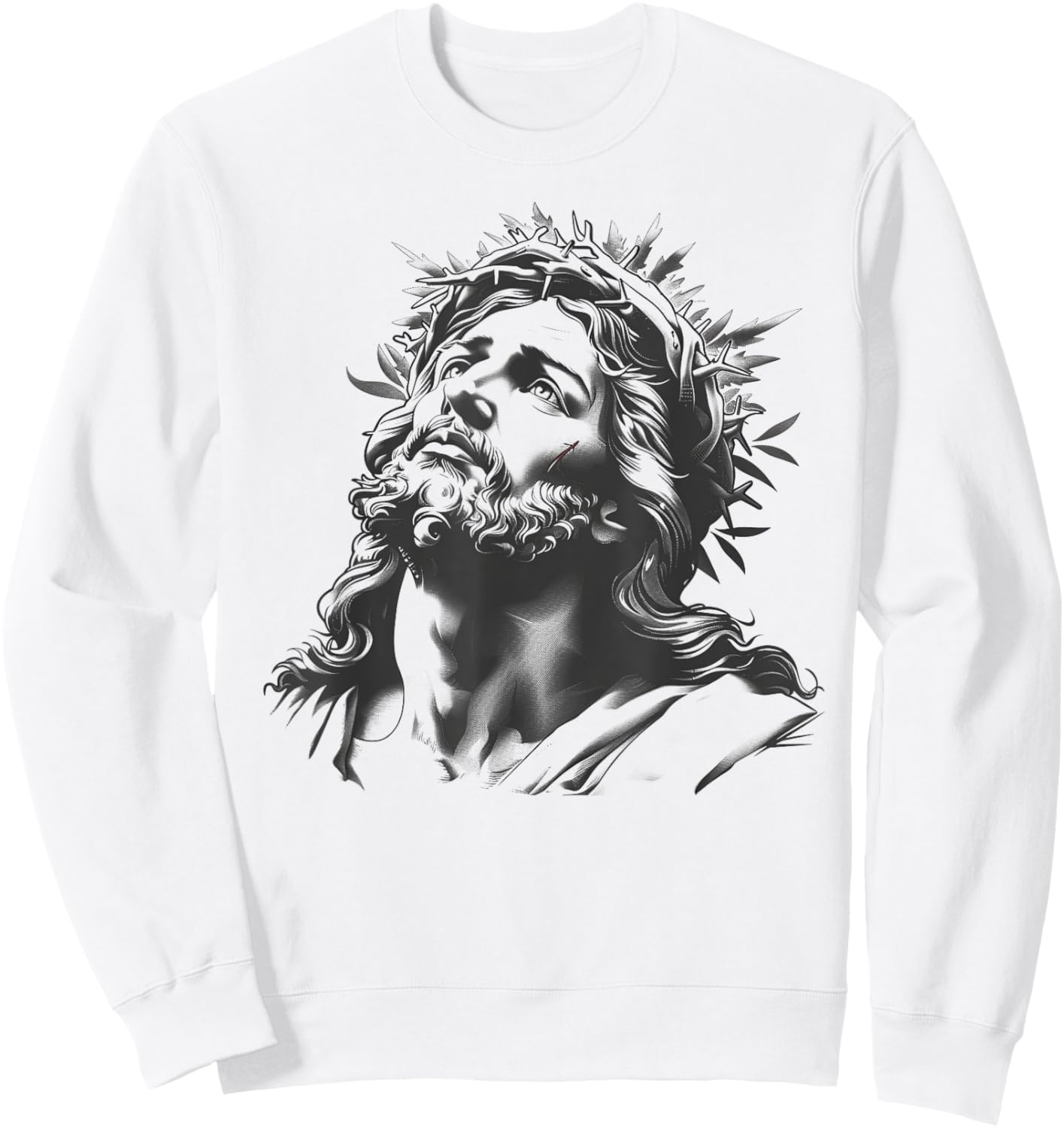 Tattoo Style Jesus Christ Face Sweatshirt - Sweatshirt | White