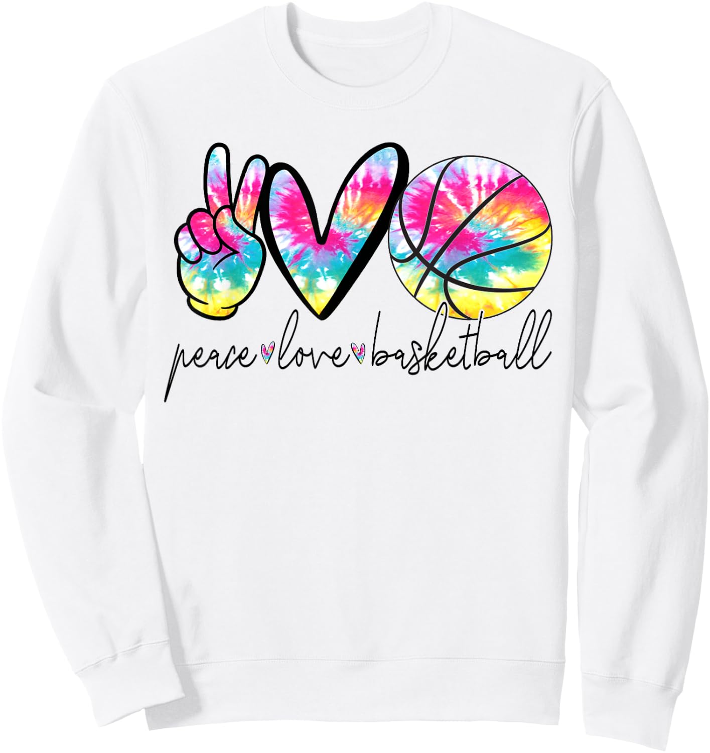 Peace Love Basketball Tie Dye Cute Basketball Lover Sweatshirt - Sweatshirt | White
