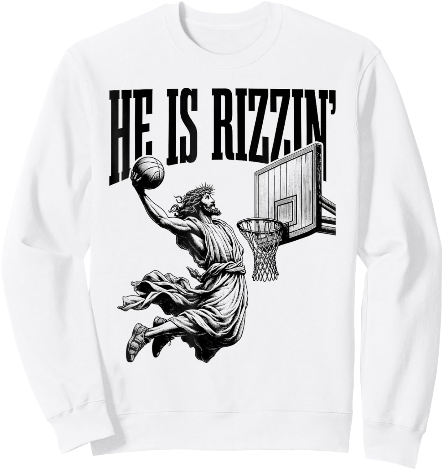 He Is Rizzin Shirt Basketball Jesus Retro Easter Christian Sweatshirt - Sweatshirt | White