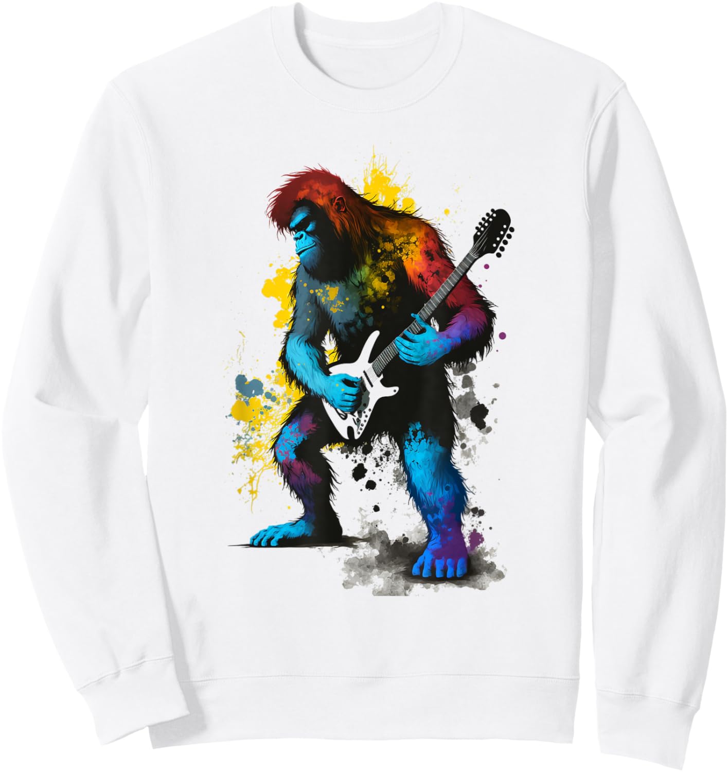Guitarist Sasquatch Electric Guitar Rock & Roll Bigfoot Sweatshirt - Sweatshirt | White