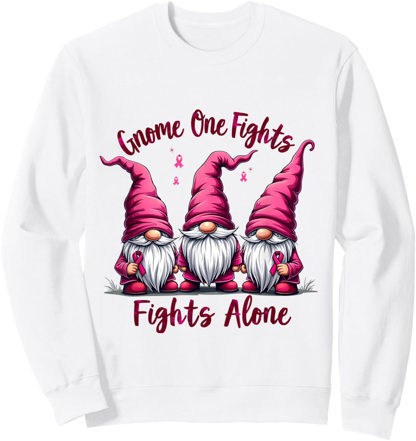 Gnome One Fights Alone Breast Cancer Sweatshirt - Sweatshirt | White