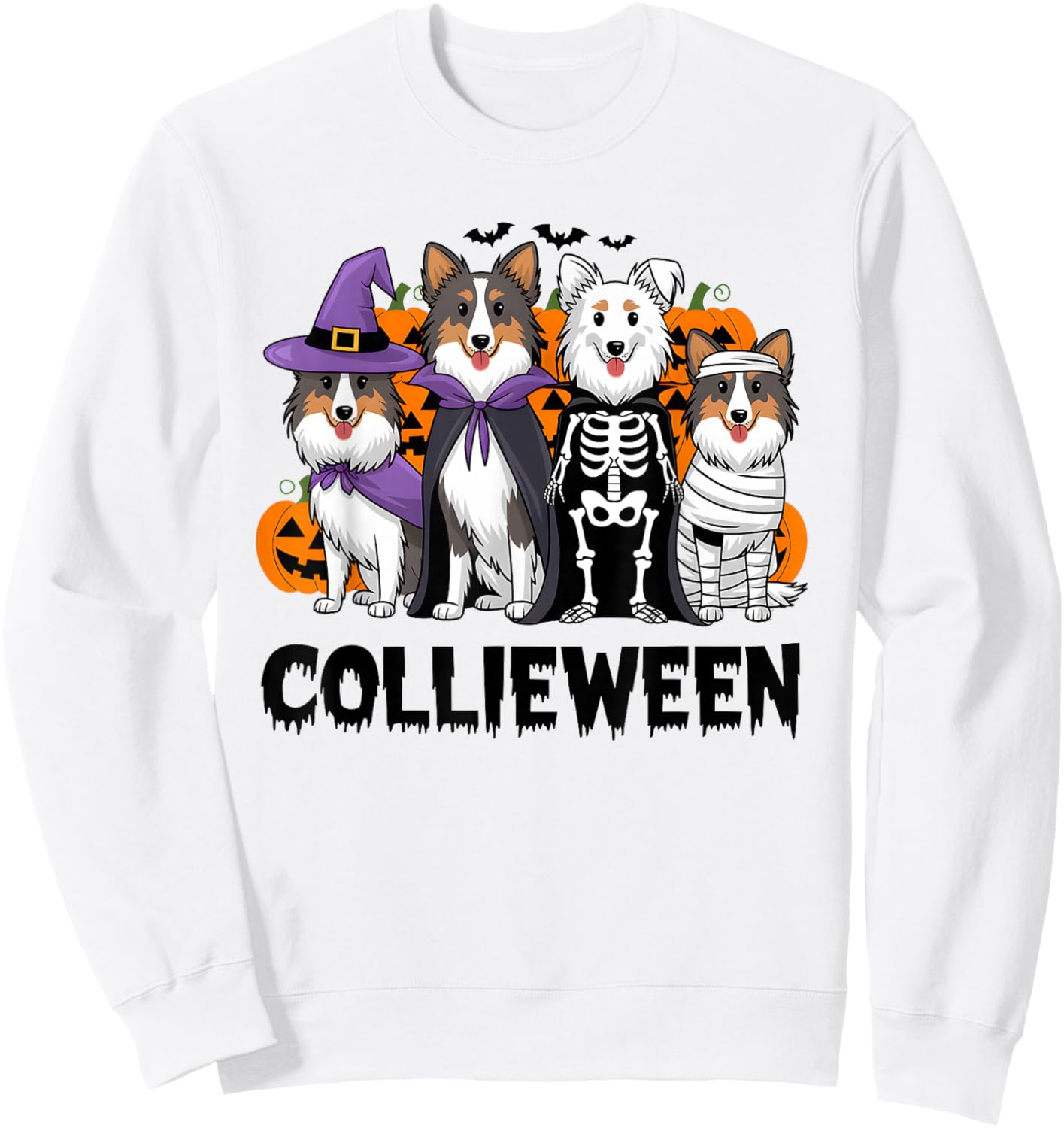 Funny Halloween Rough Collie Dog Lover Collieween Pumpkin Sweatshirt - Sweatshirt | White