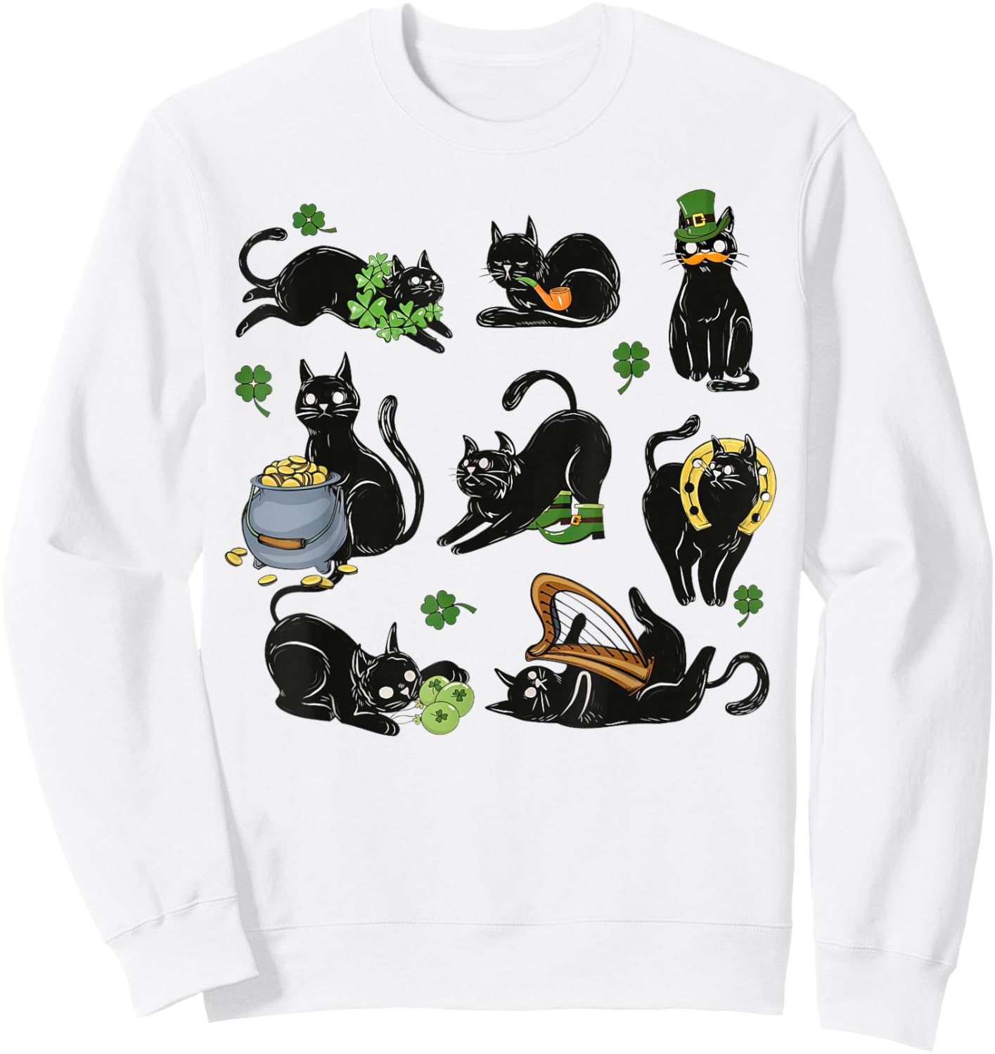 St Patrick's Day Shamrock Black Cat Irish Cats Sweatshirt - Sweatshirt | White