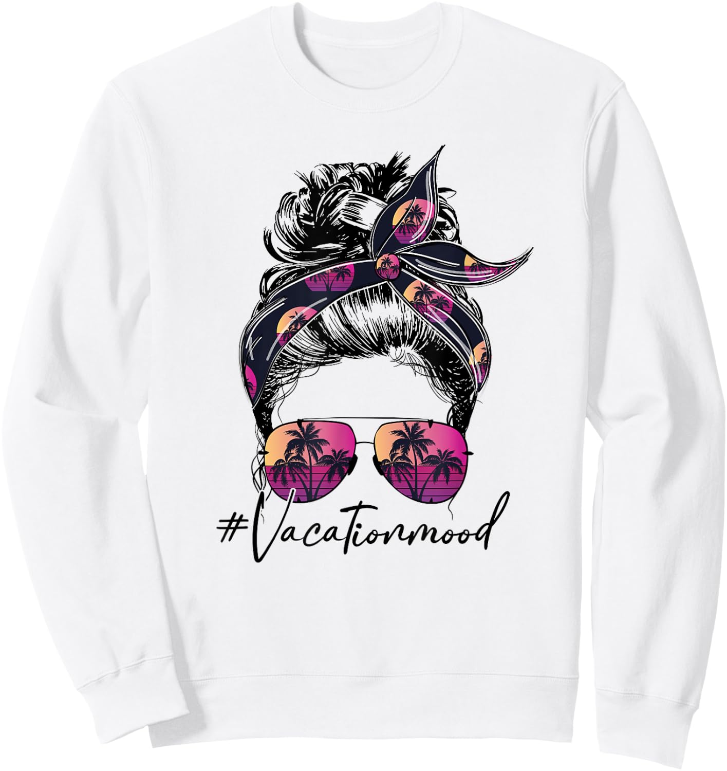 Vacation Mood Messy Bun Sunglasses Family Matching Sweatshirt - Sweatshirt | White