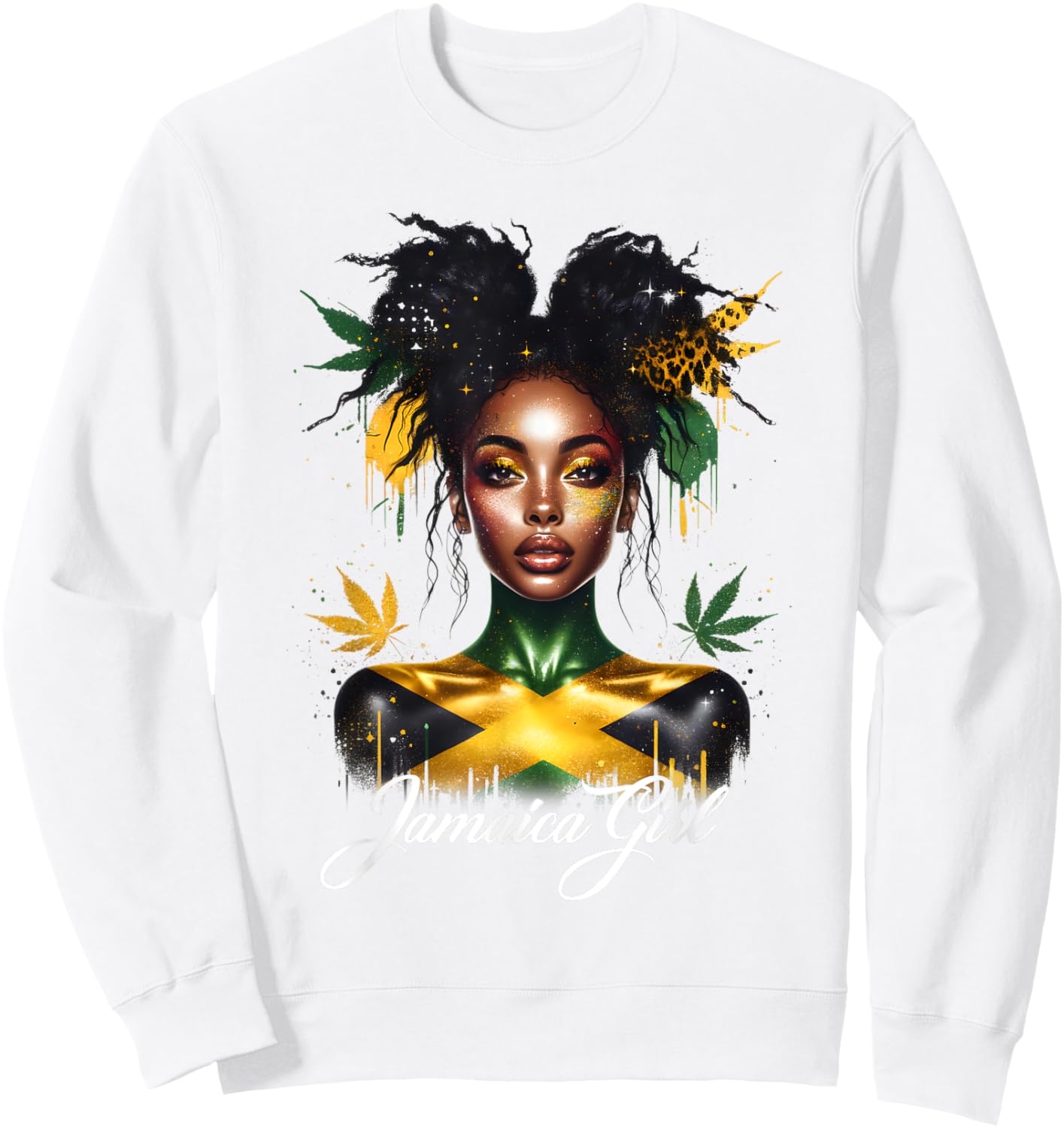 Woman Afro Jamaican Girl Jamaica Flag Pride Black Messy Bun Sweatshirt - Sweatshirt | White