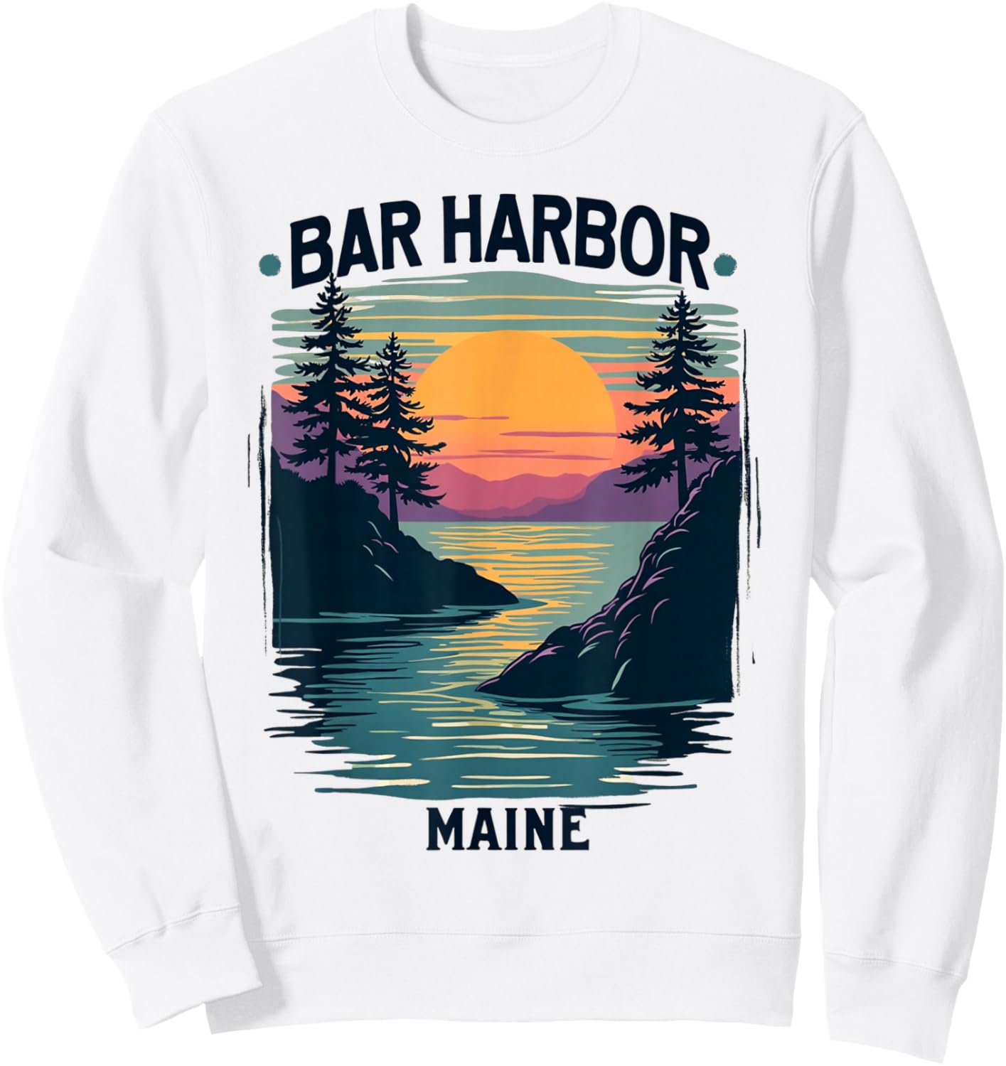 Bar Harbor Maine Vintage Sunset Scenic Sweatshirt - Sweatshirt | White