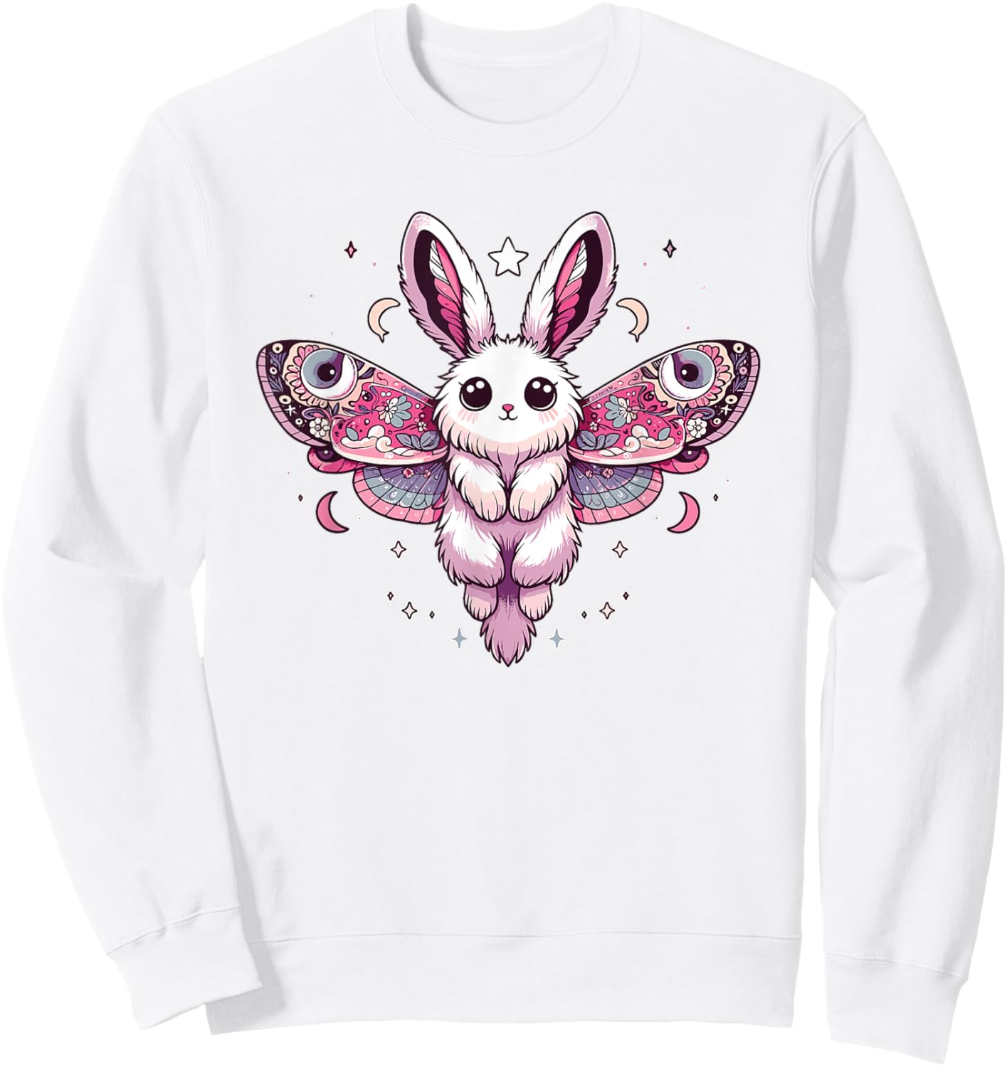 Kawaii Pastel Goth Cute Creepy Bunny Moth Sweatshirt - Sweatshirt | White