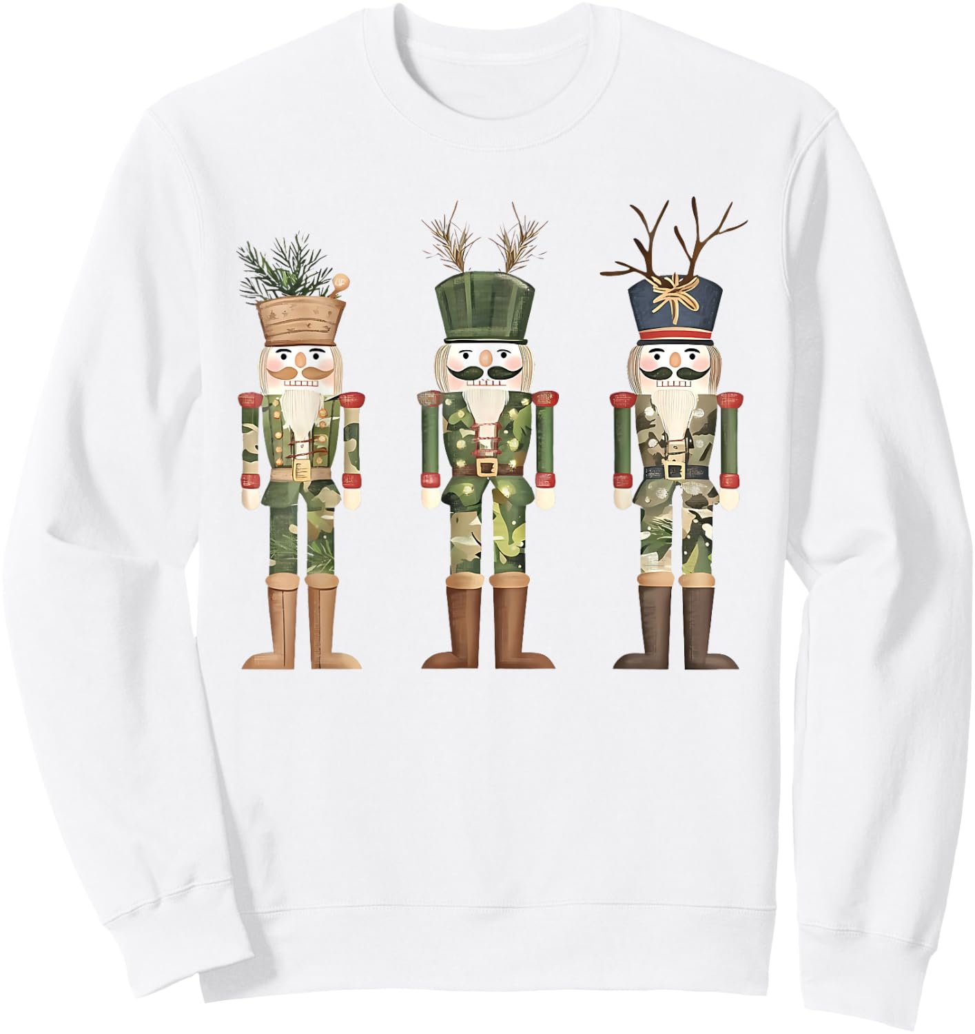 Old Camo Camouflage Nutcrackers Hunting Season Christmas Sweatshirt - Sweatshirt | White