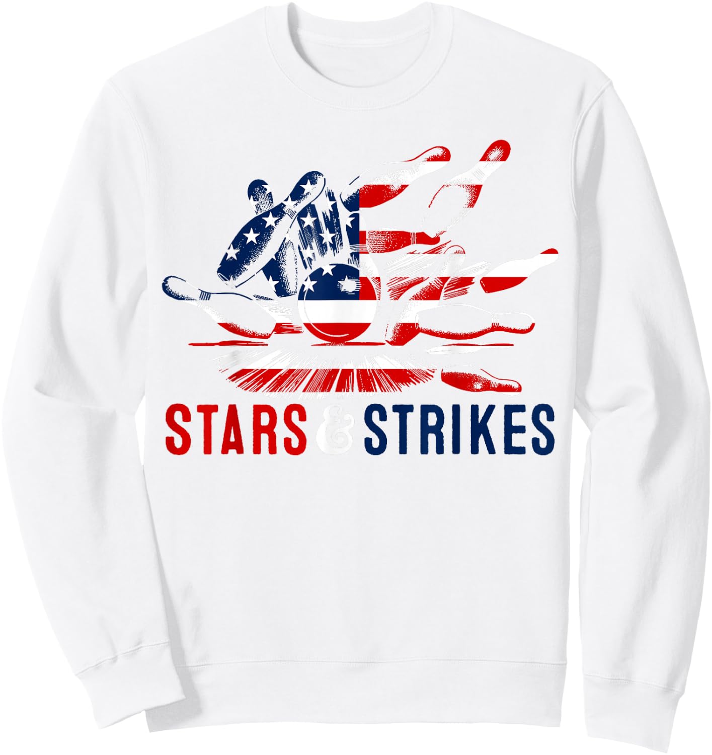 4th of July Bowling Pun | Retro Stars & Strikes Bowling Sweatshirt - Sweatshirt | White