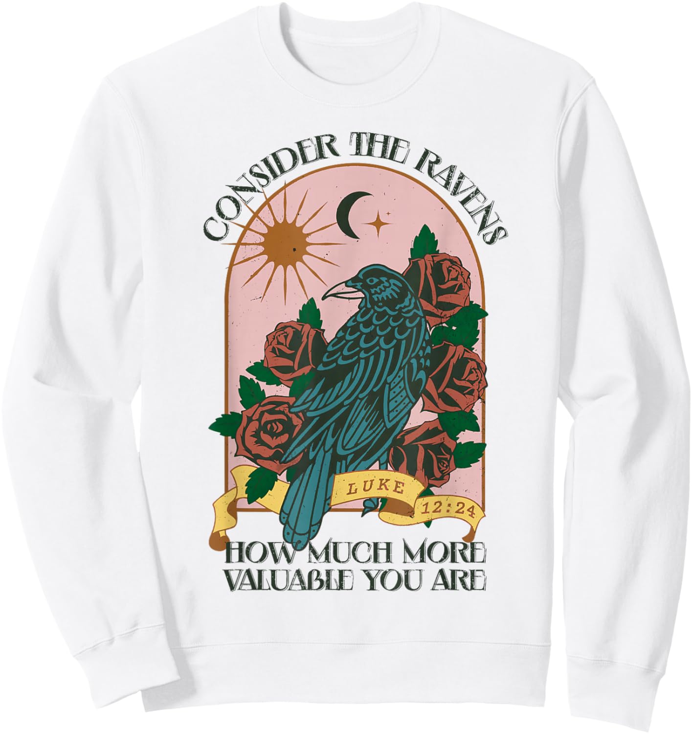 Consider Ravens Christian Bible Verse Faith Retro Religion Sweatshirt - Sweatshirt | White