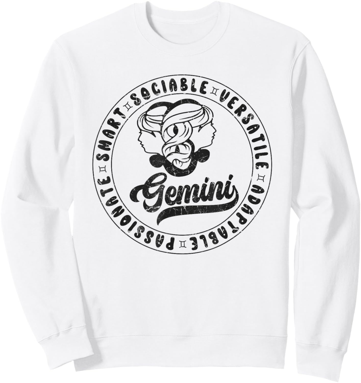 Gemini Traits Distressed Retro Novelty Zodiac, Gemini Sweatshirt - Sweatshirt | White